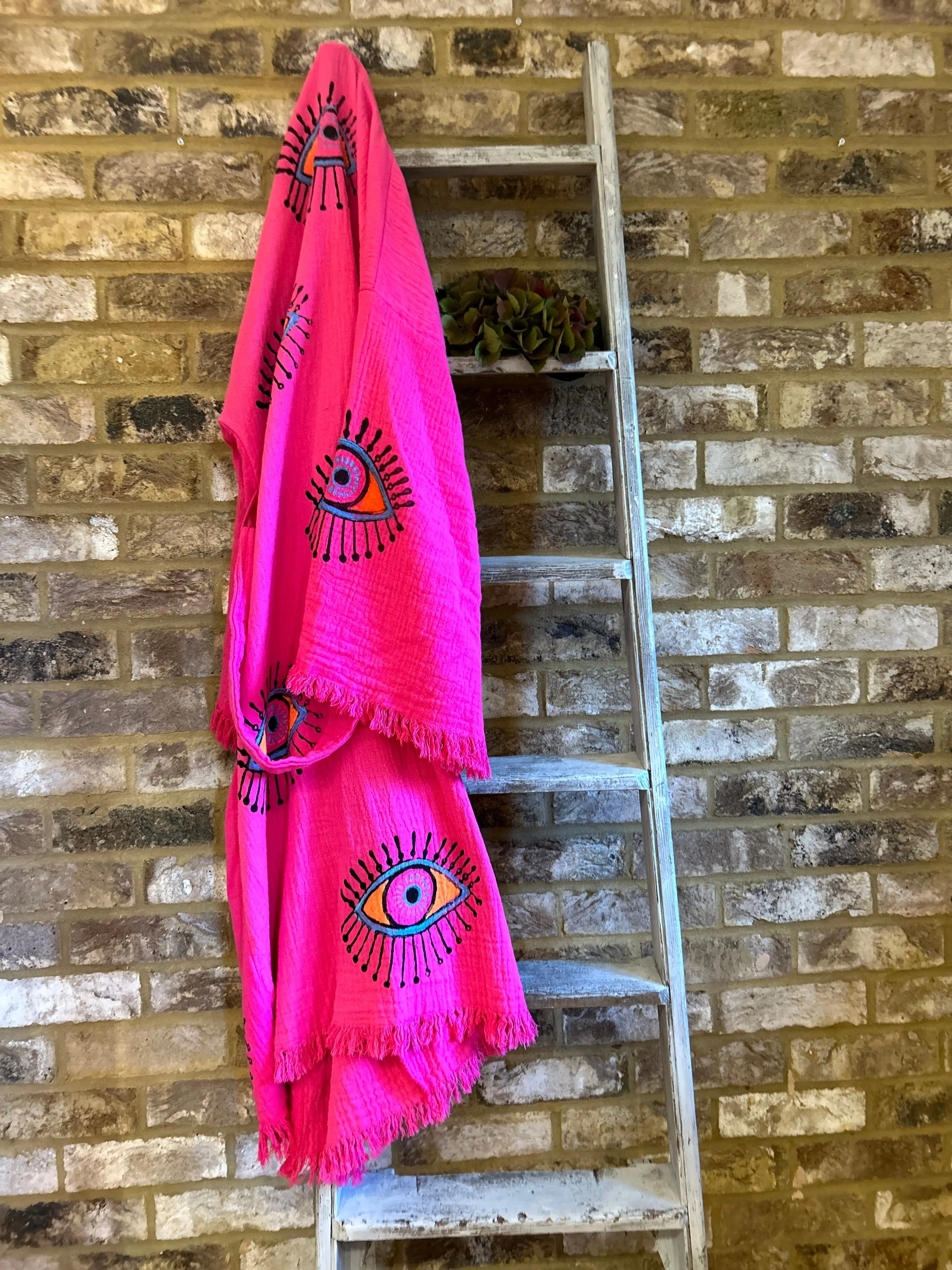 Long Cotton Robe: Pink Eye - Image 3