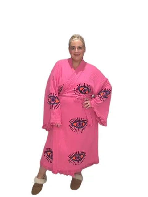 Long Cotton Robe: Pink Eye - Image 4