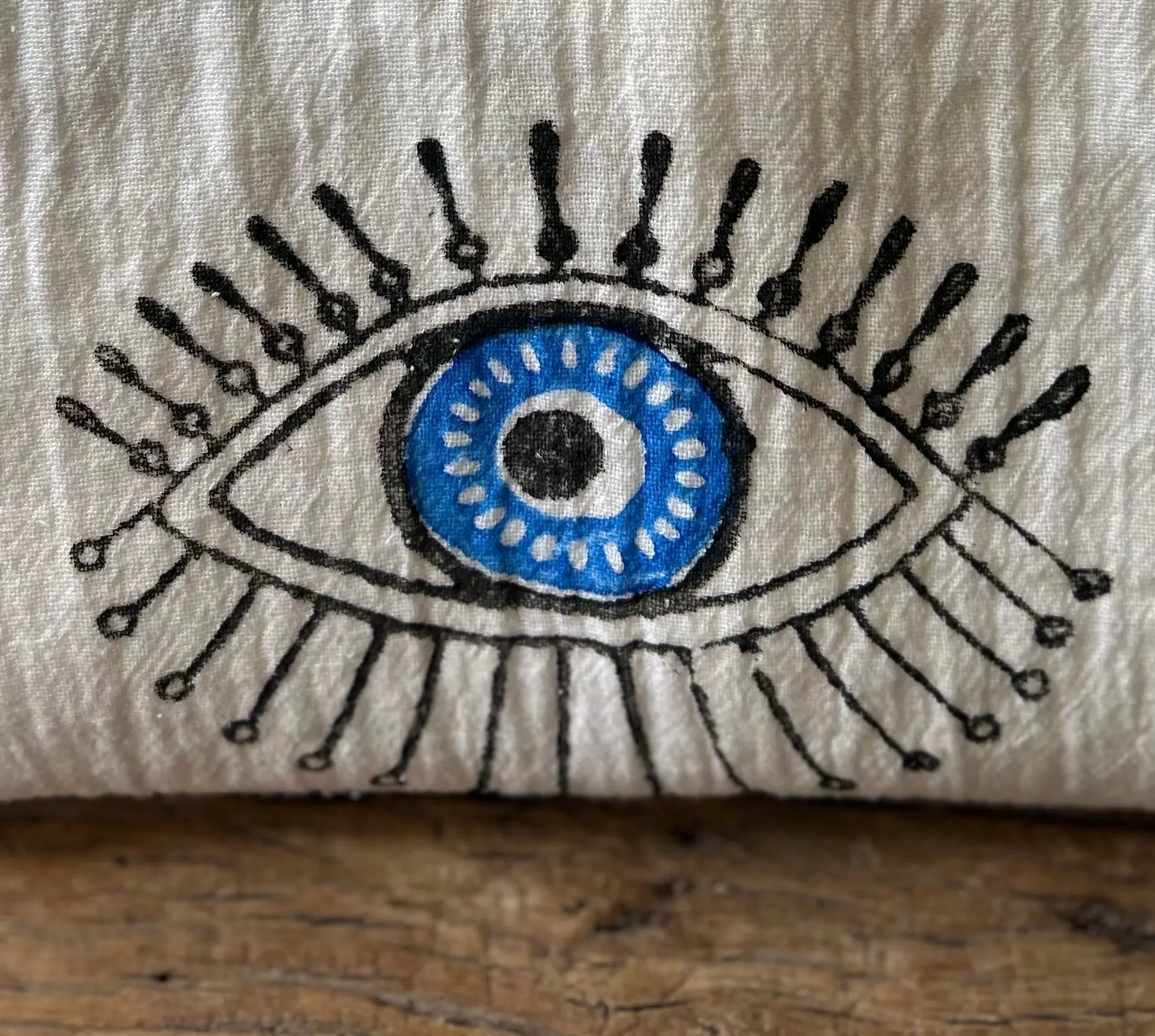 Long Cotton Robe: White with Blue Eye - Image 3