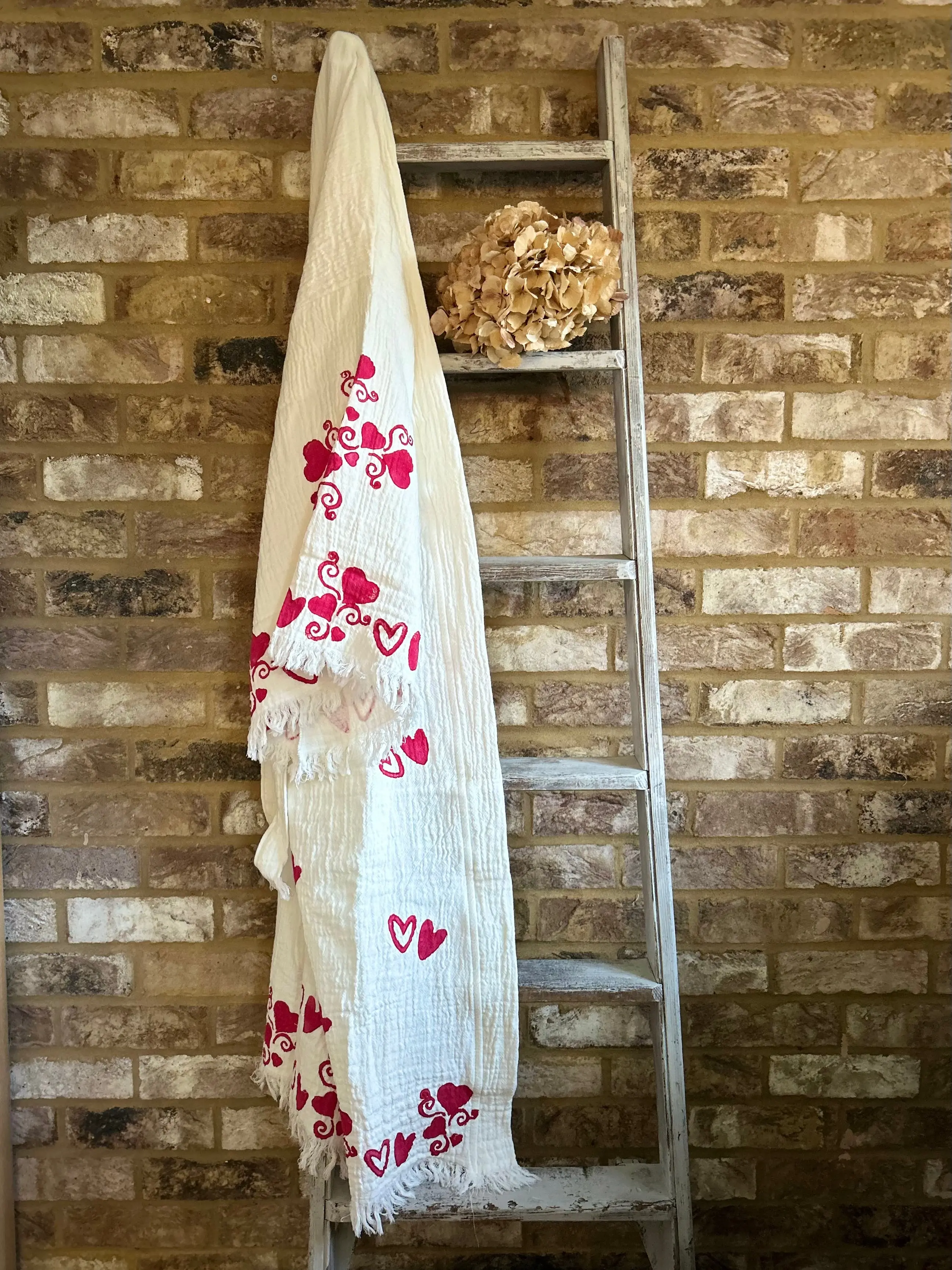 Long Cotton Robe: White with Hearts - Image 3