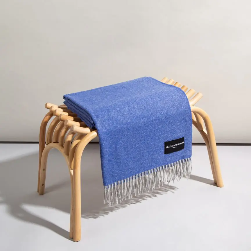 Cobalt Blue & French Grey Reversible Love Stories 100% Cashmere Blanket