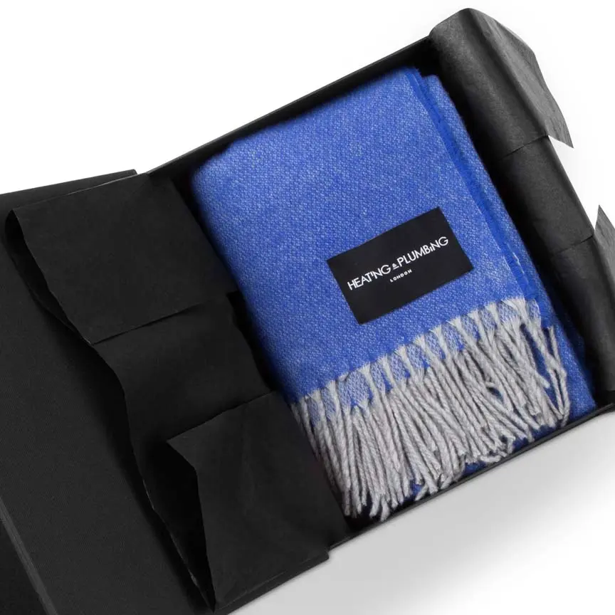 Cobalt Blue & French Grey Reversible Love Stories 100% Cashmere Blanket - Image 3