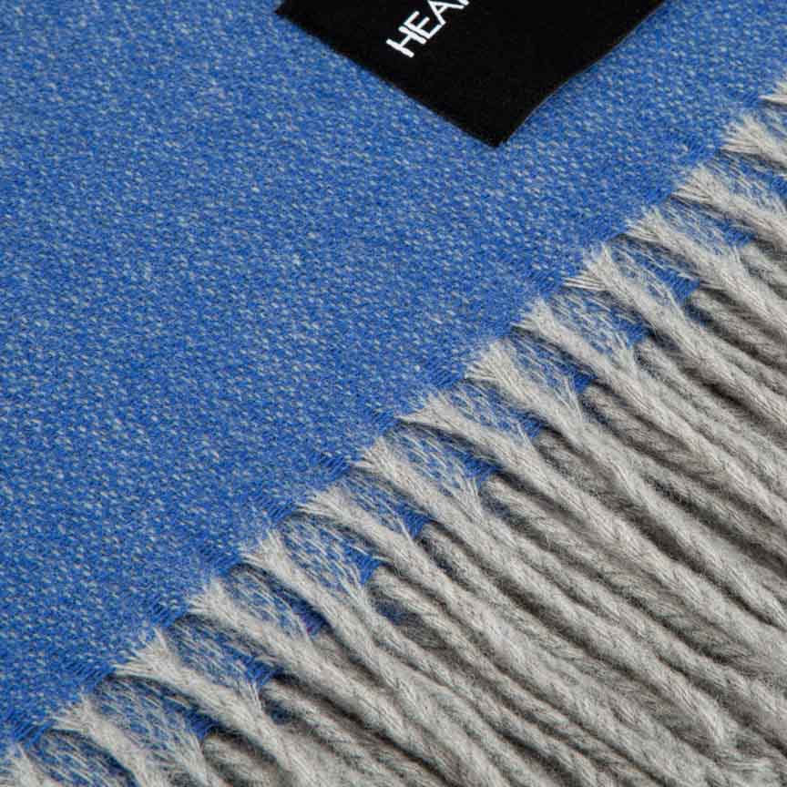 Cobalt Blue & French Grey Reversible Love Stories 100% Cashmere Blanket - Image 6