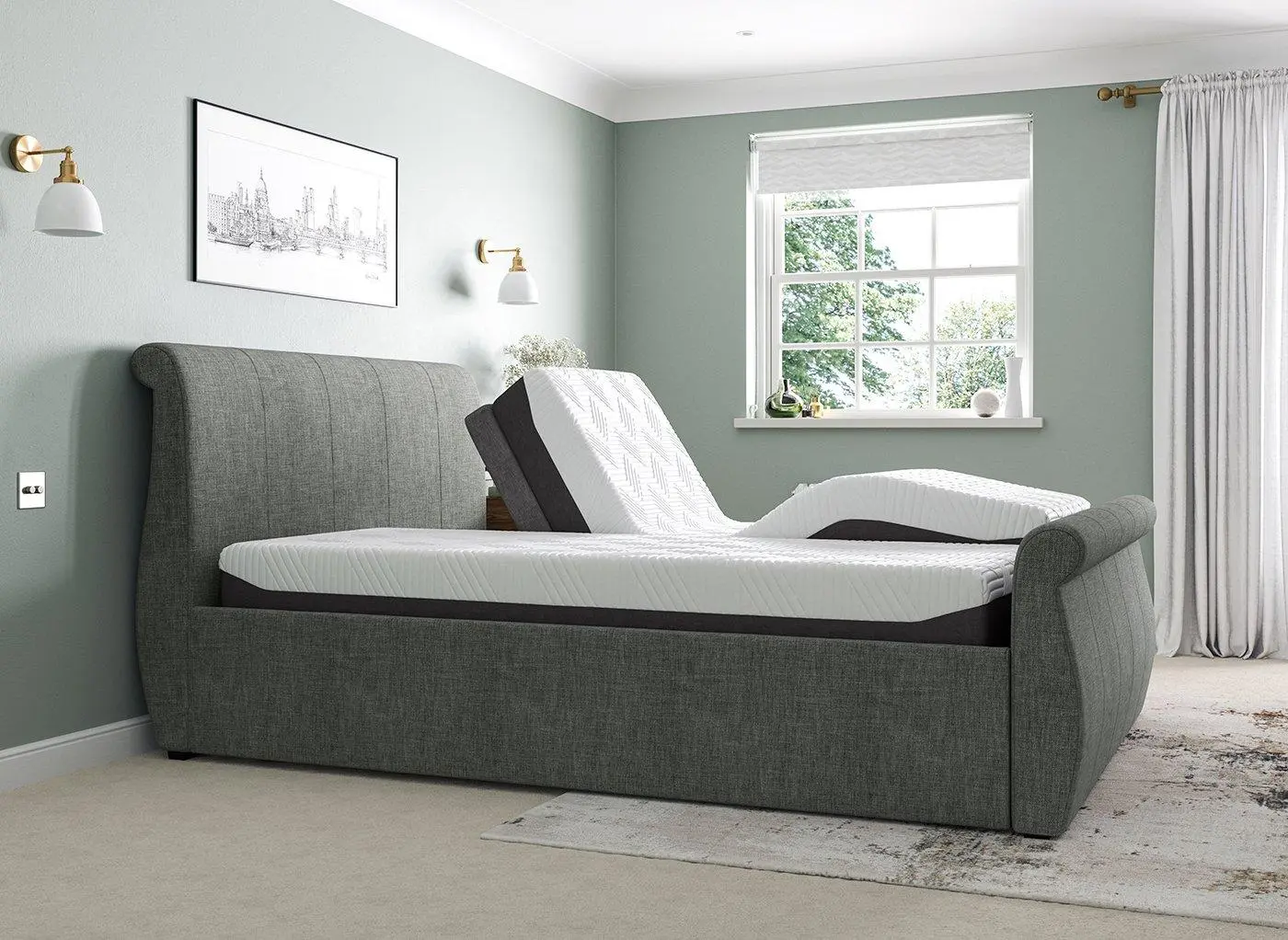 Lucia Sleepmotion 200 u&i Adjustable Upholstered Bed Frame - Grey