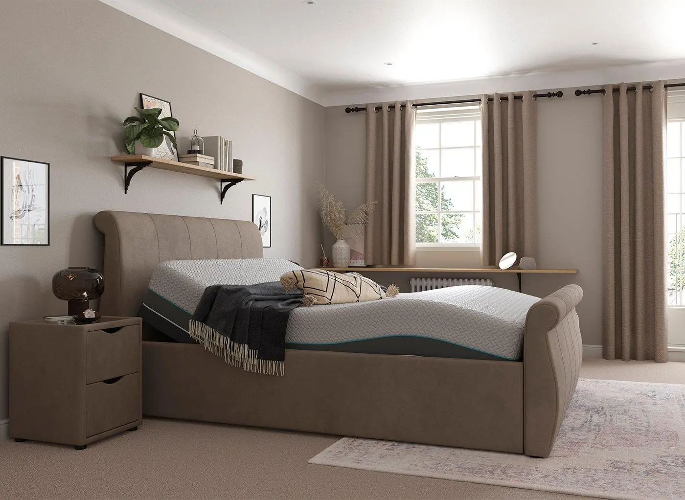 Lucia Sleepmotion Small 200i Adjustable Upholstered Bed Frame - Beige