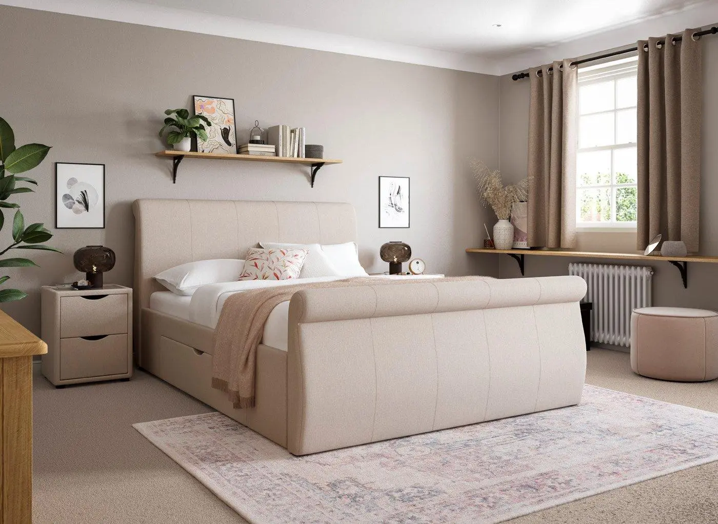 Lucia Upholstered Bed Frame - Cream