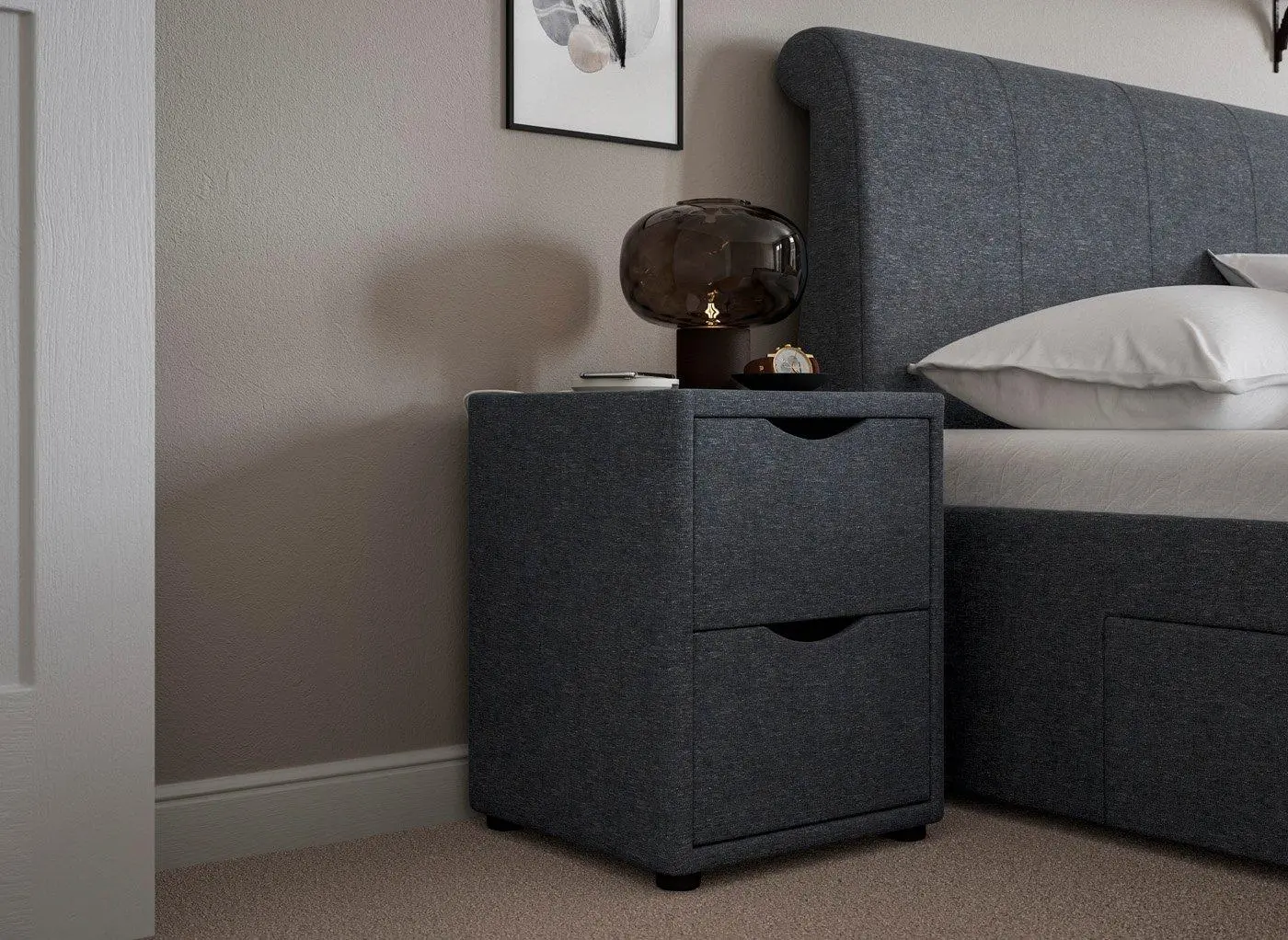 Lucia / Wilson Upholstered Bedside Table - Blue