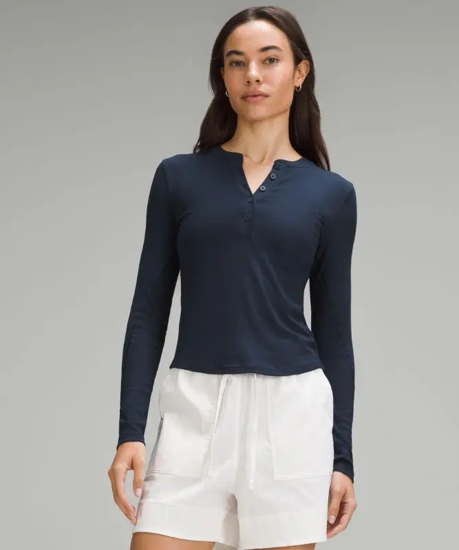 Women's Hold Tight Long-Sleeve Henley Top Color Blue