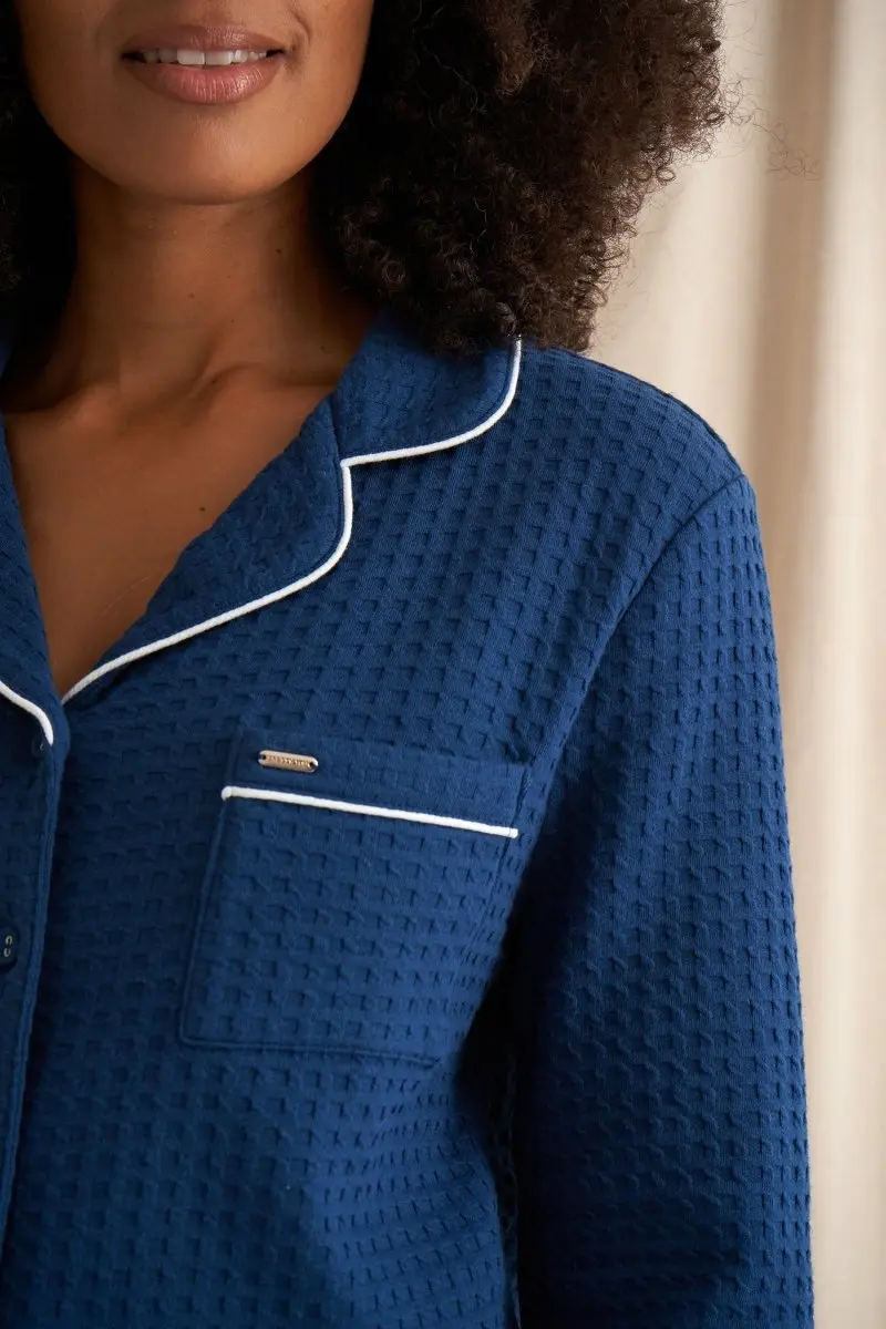 Luxury Suite Waffle PJ Set in Marine Blue - Image 2