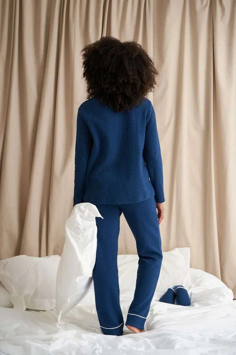 Luxury Suite Waffle PJ Set in Marine Blue - Image 3