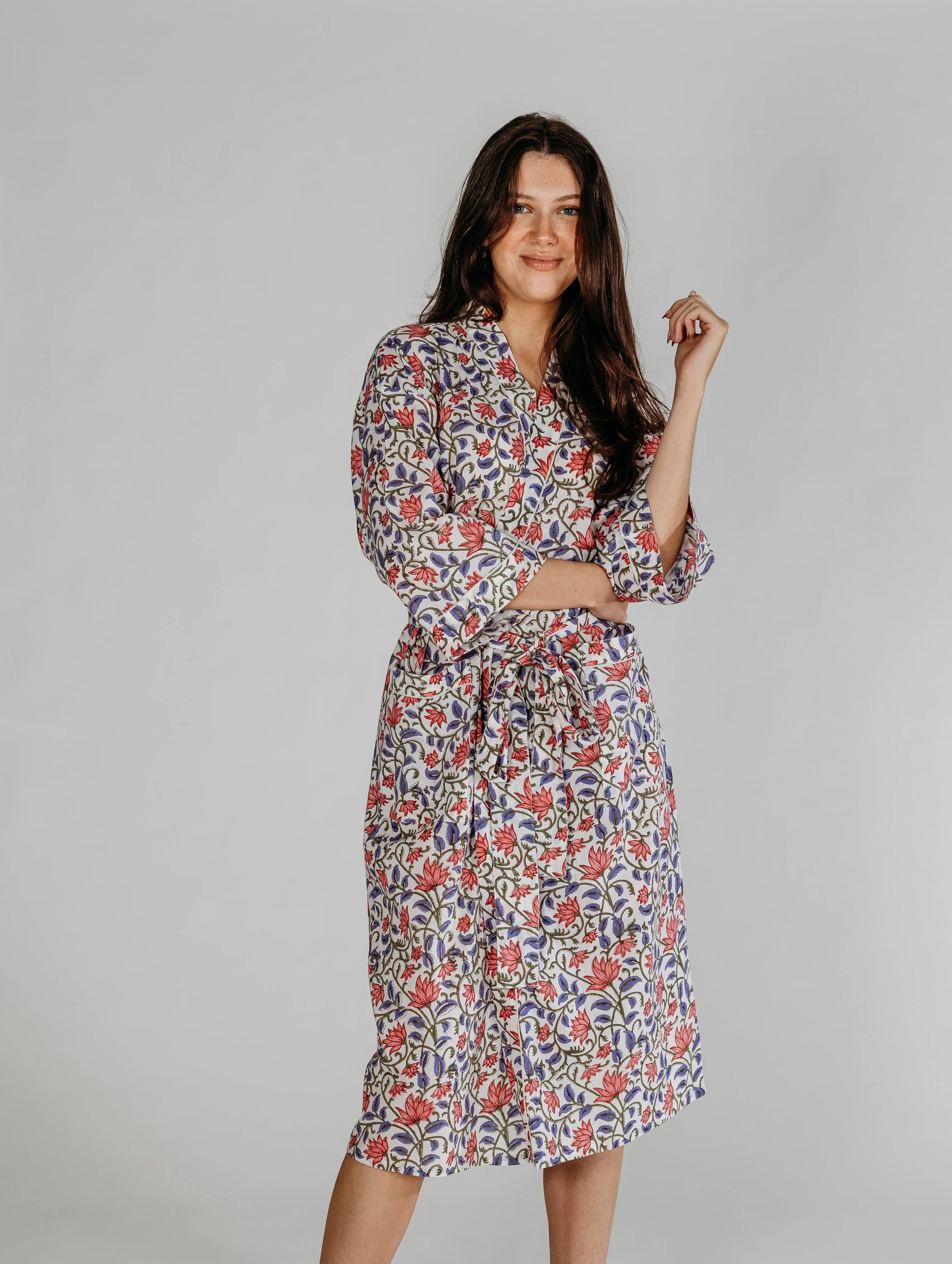 Martha Floral Block Printed Robe - Image 3