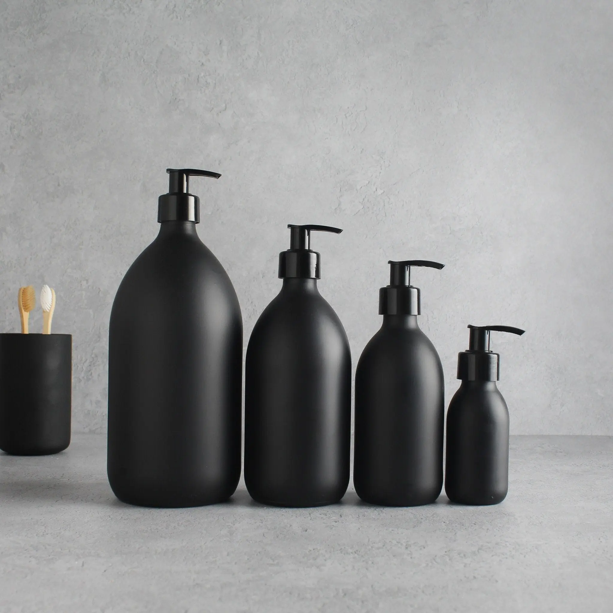 Matte Black Glass Dispenser Bottle With Black Pump - Image 2
