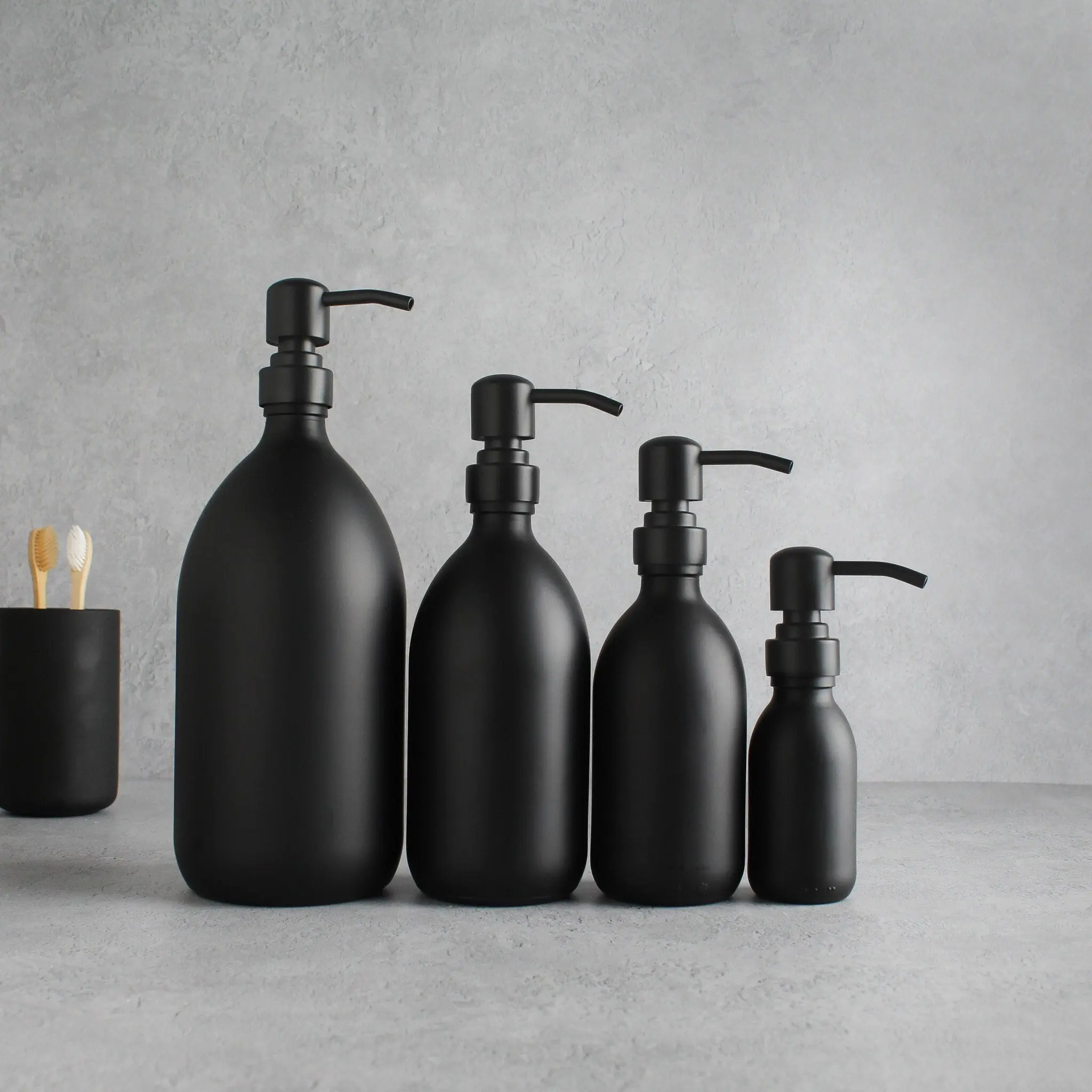 Matte Black Glass Dispenser Bottle With Matte Black Pump - Image 3