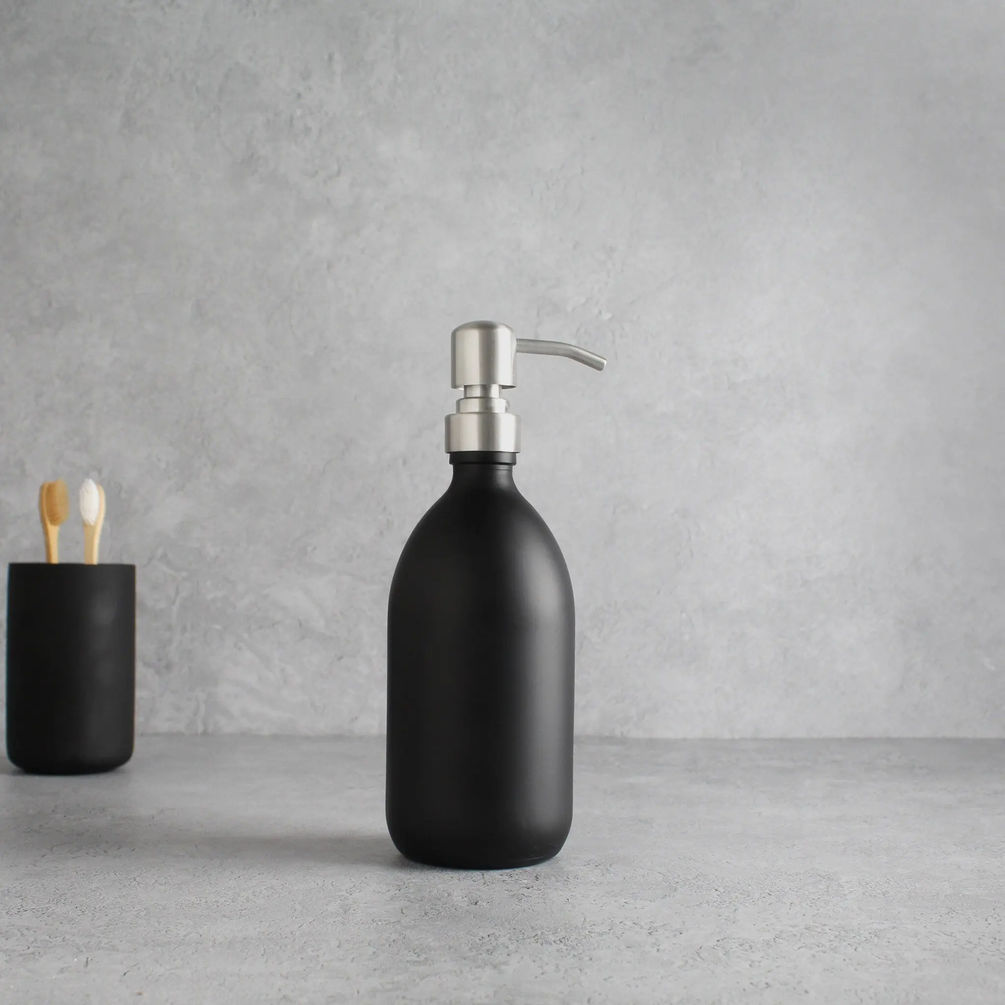 Matte Black Glass Dispenser Bottle With Silver Pump - Image 4
