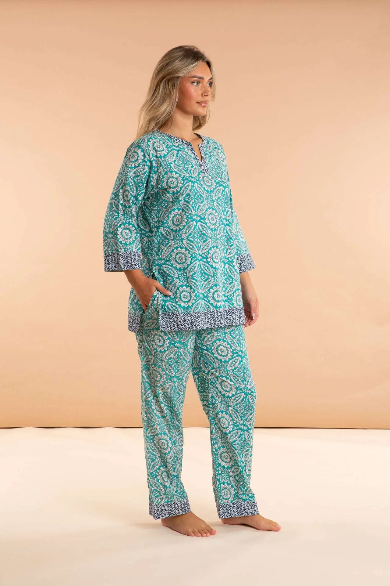 Mediterranean Mosaic Women's Cotton Pyjama Trouser Set - Image 5