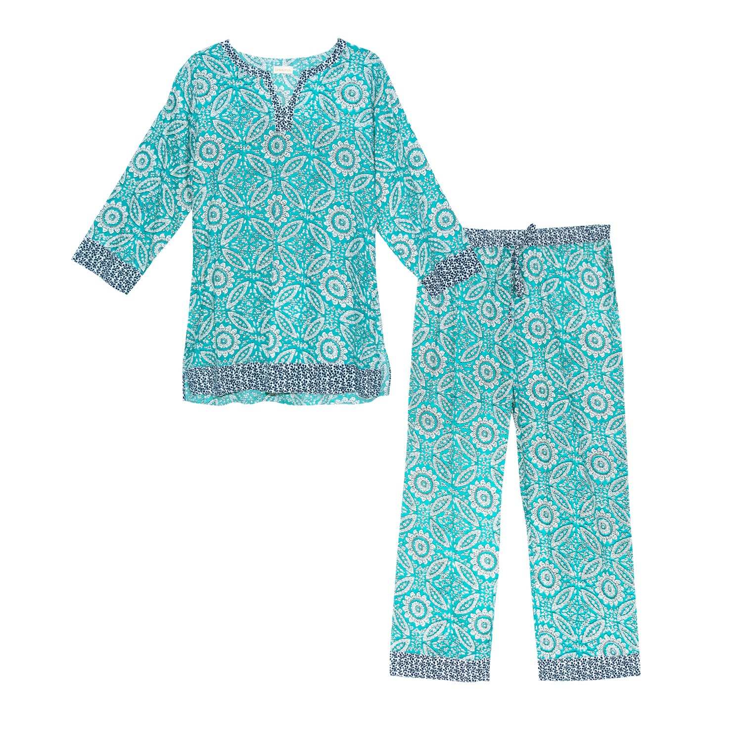 Mediterranean Mosaic Women's Cotton Pyjama Trouser Set - Image 7