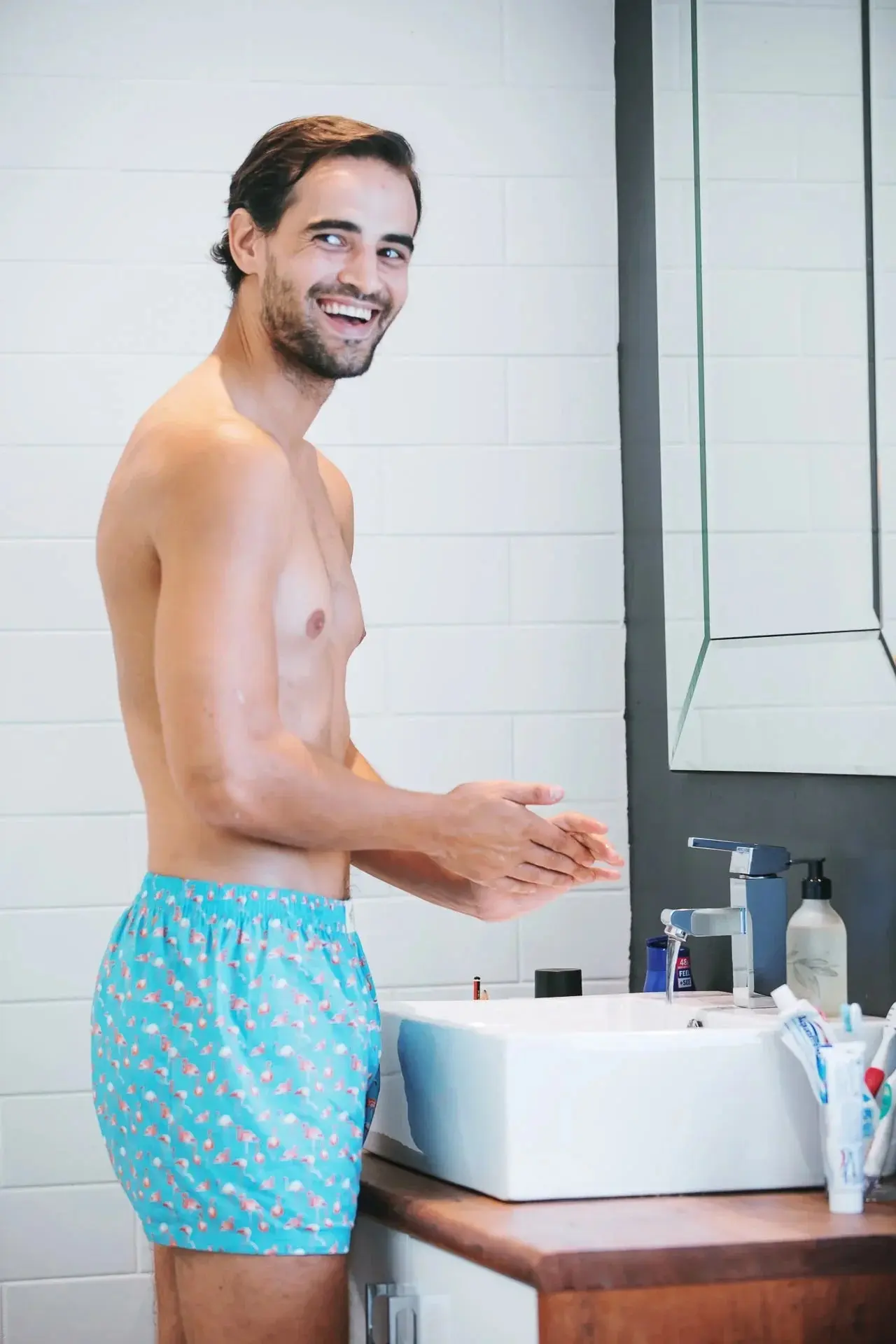 Mens Boxer Shorts - Blue Flamingos - Image 5