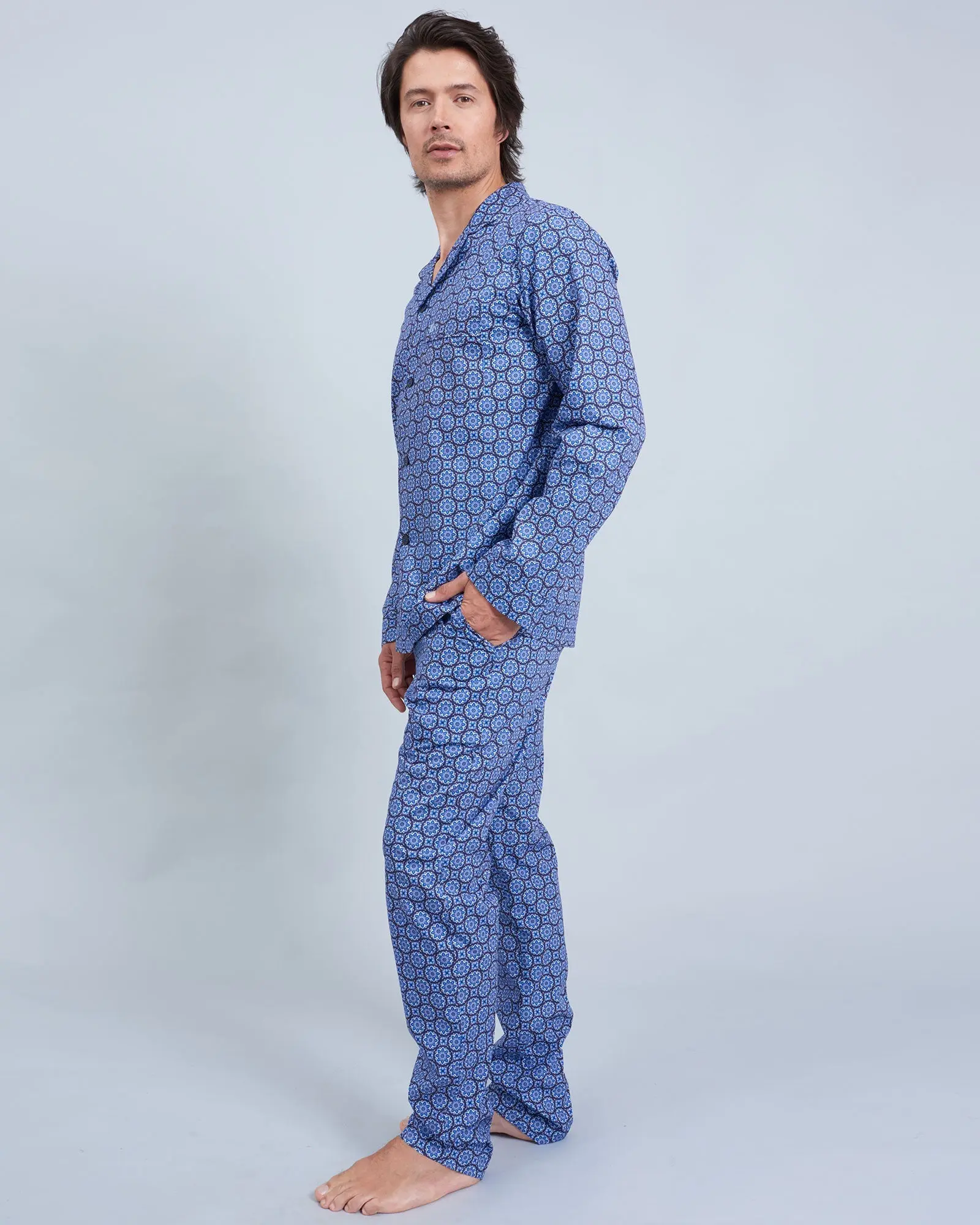 Mens Long Pyjamas - Indigo Floral - Image 4