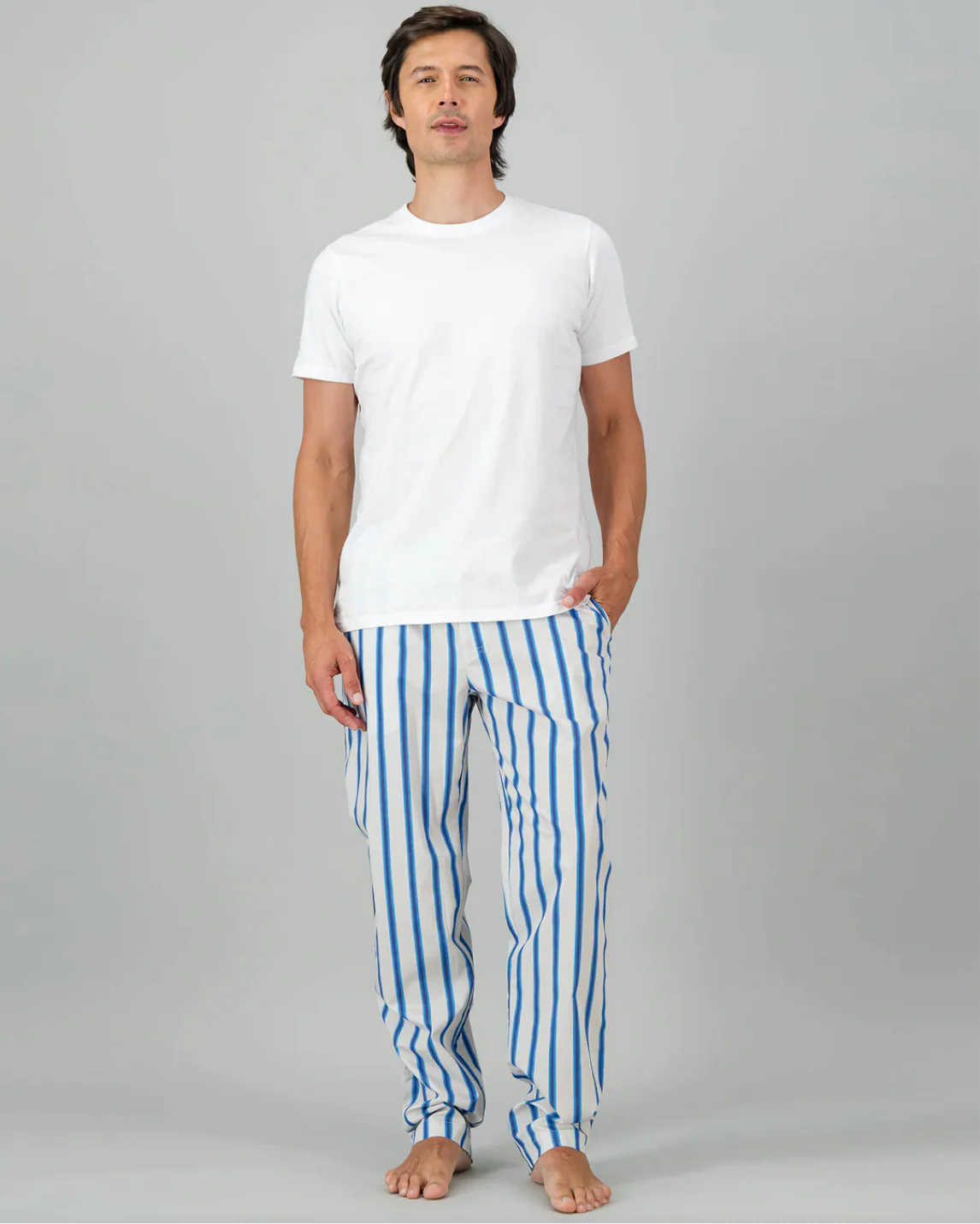 Mens Lounge Pants - Retro Blue Stripe - Image 4