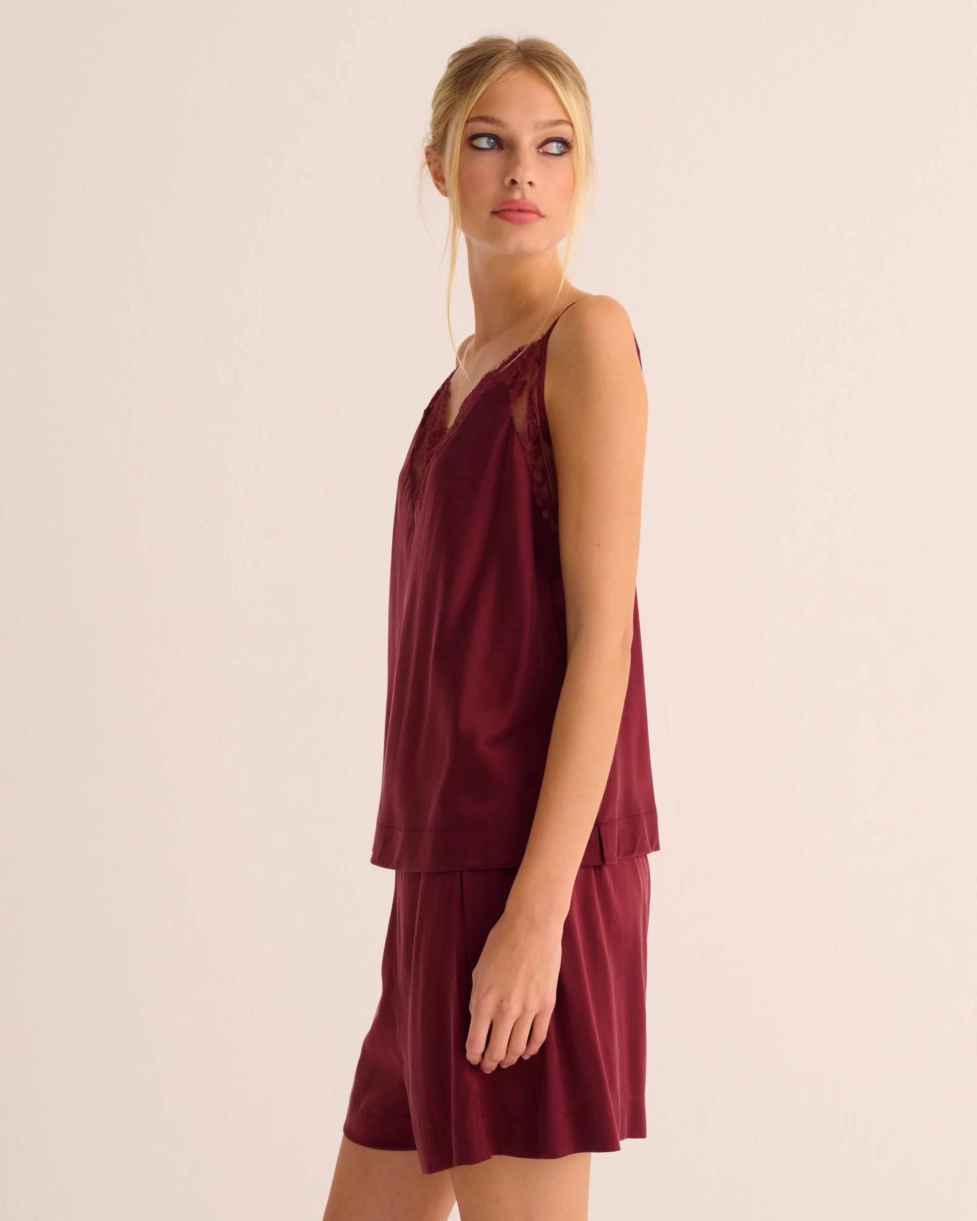 Merlot Washable Organic Stretch Silk Camisole and Shorts Set - Image 4