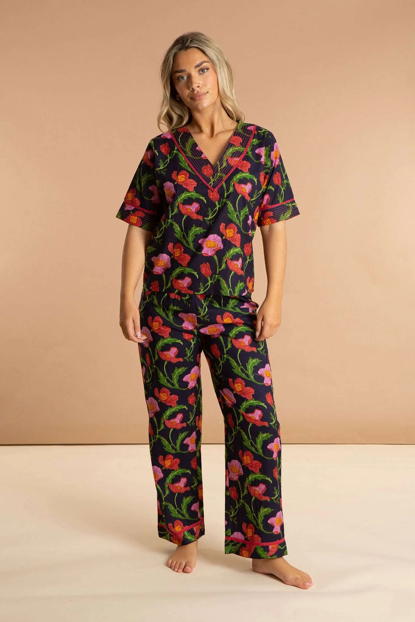 Midnight Sweetpea Women's Floral Cotton Pyjama Trouser Set - Image 3