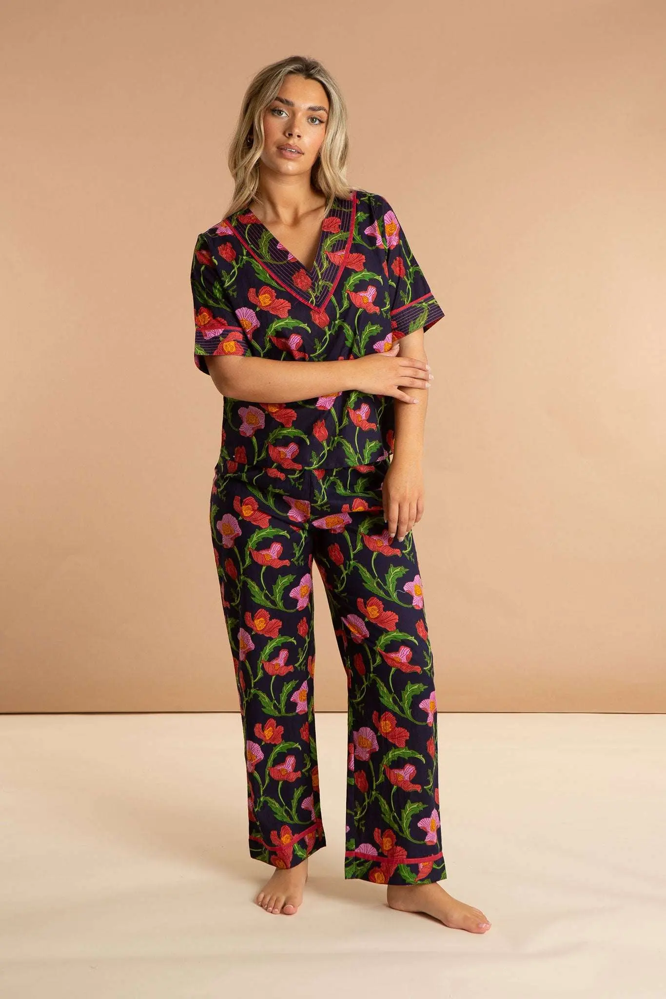 Midnight Sweetpea Women's Floral Cotton Pyjama Trouser Set - Image 4