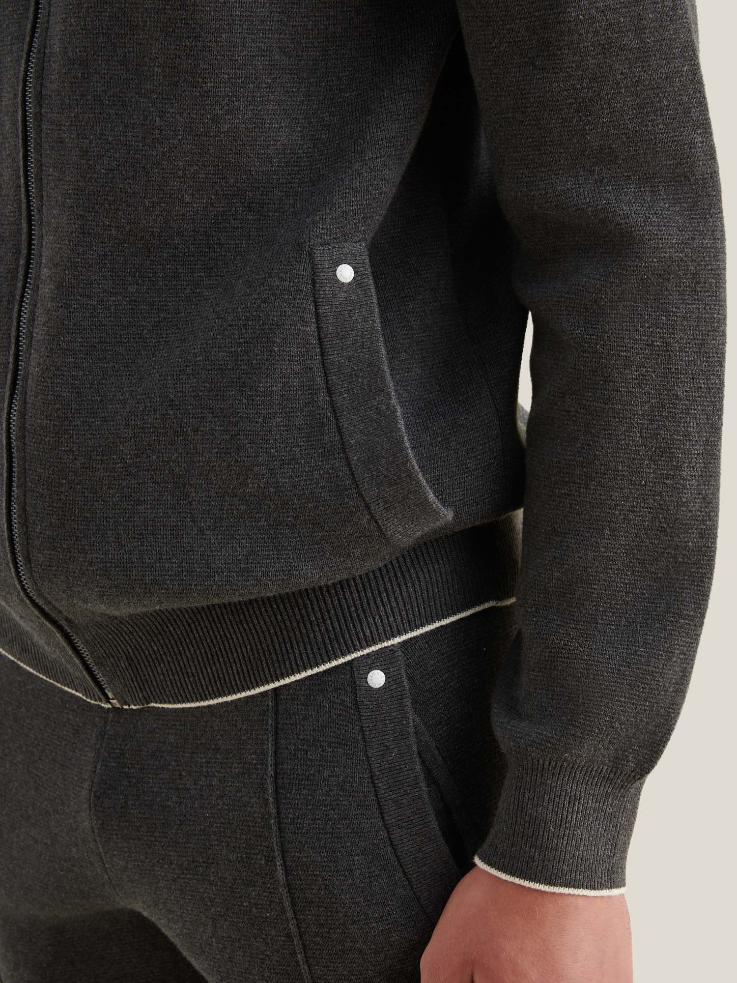 Charcoal Grey Milano Knit Zip Hoodie - Image 4