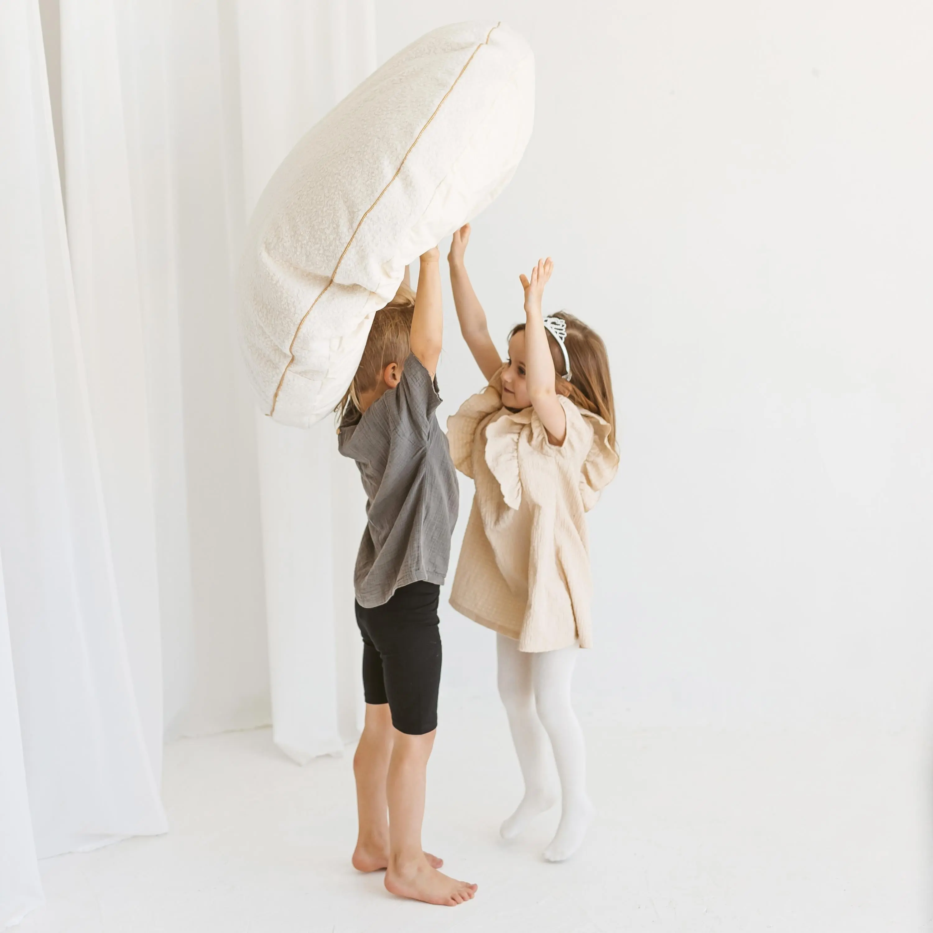 Ecru Boucle Fabric Kids Floor Cushion - Image 3