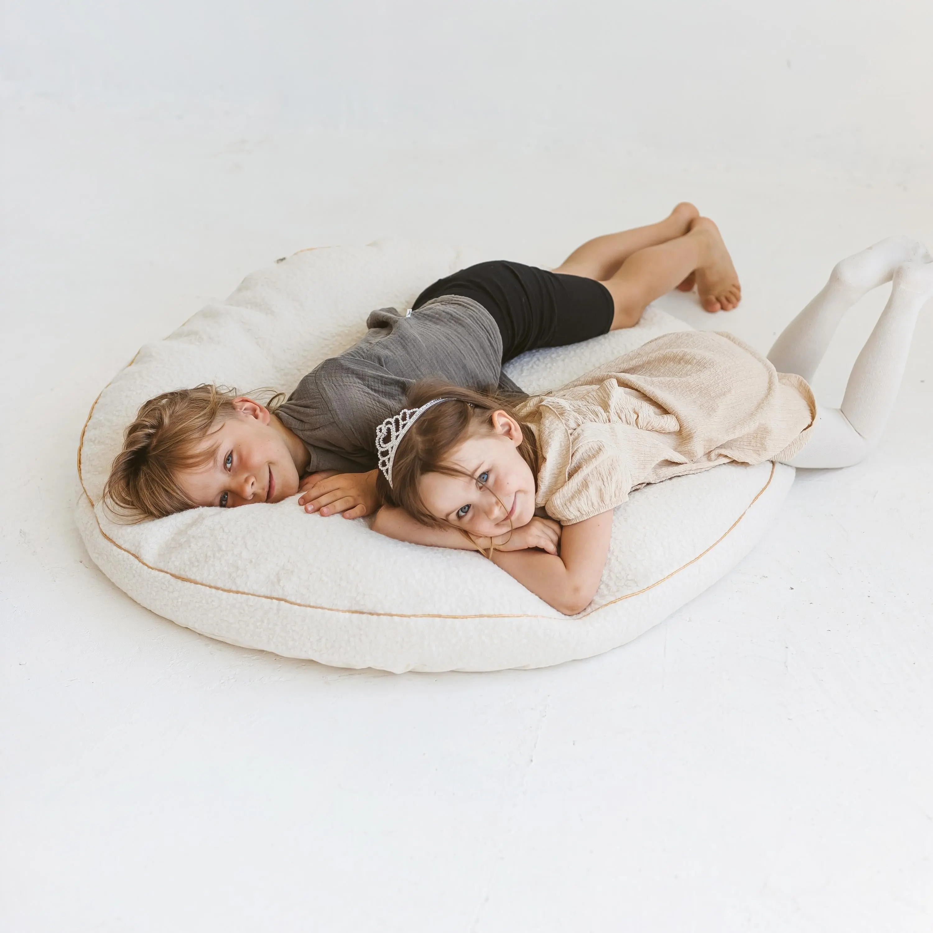 Ecru Boucle Fabric Kids Floor Cushion - Image 4