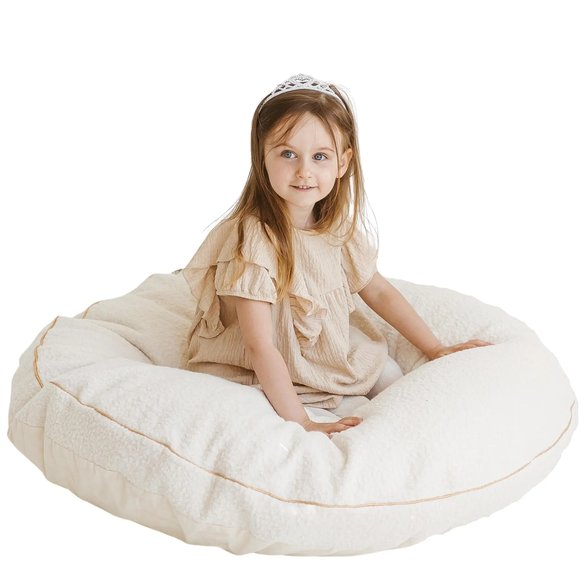 Ecru Boucle Fabric Kids Floor Cushion - Image 8