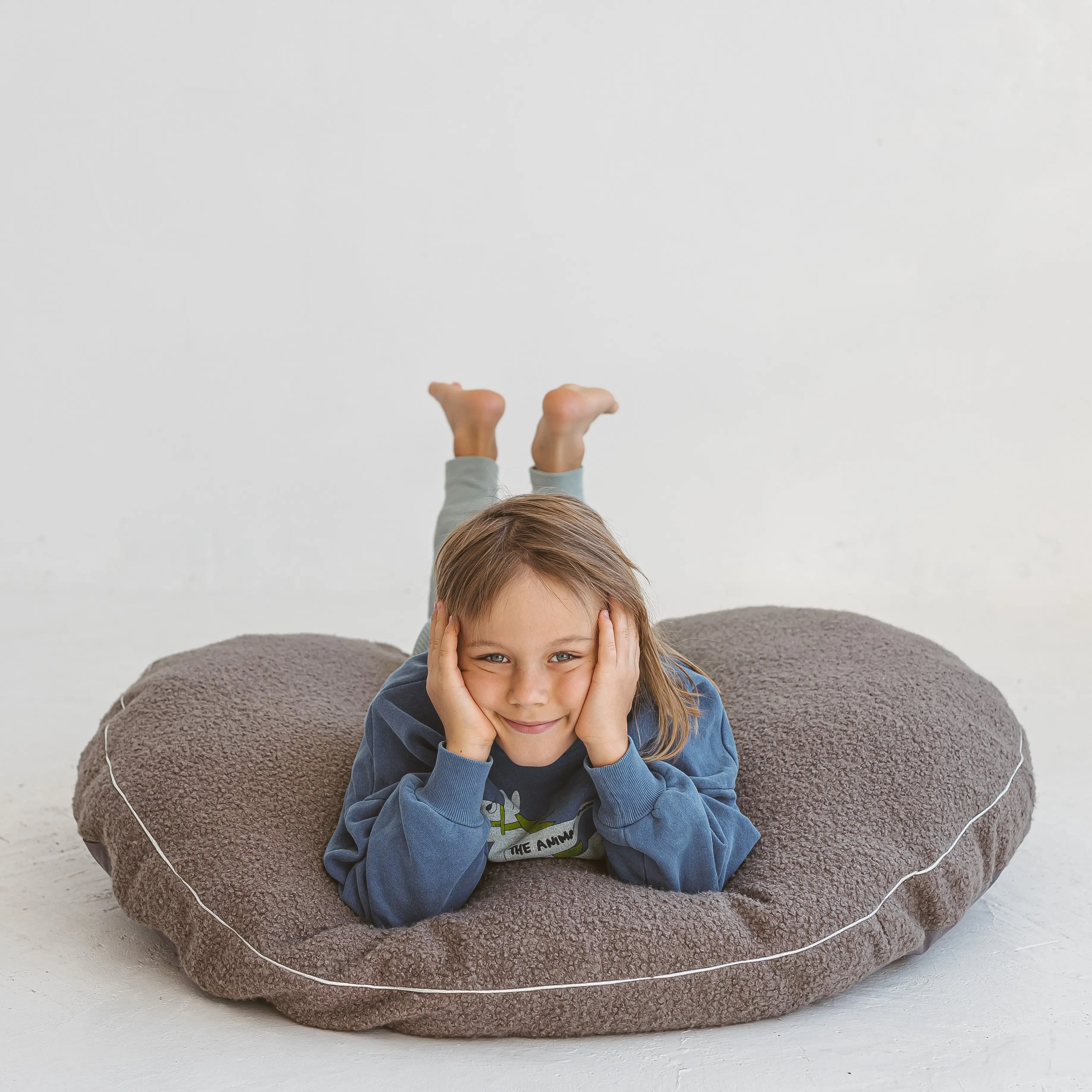 Grey Boucle Fabric Kids Floor Cushion - Image 3