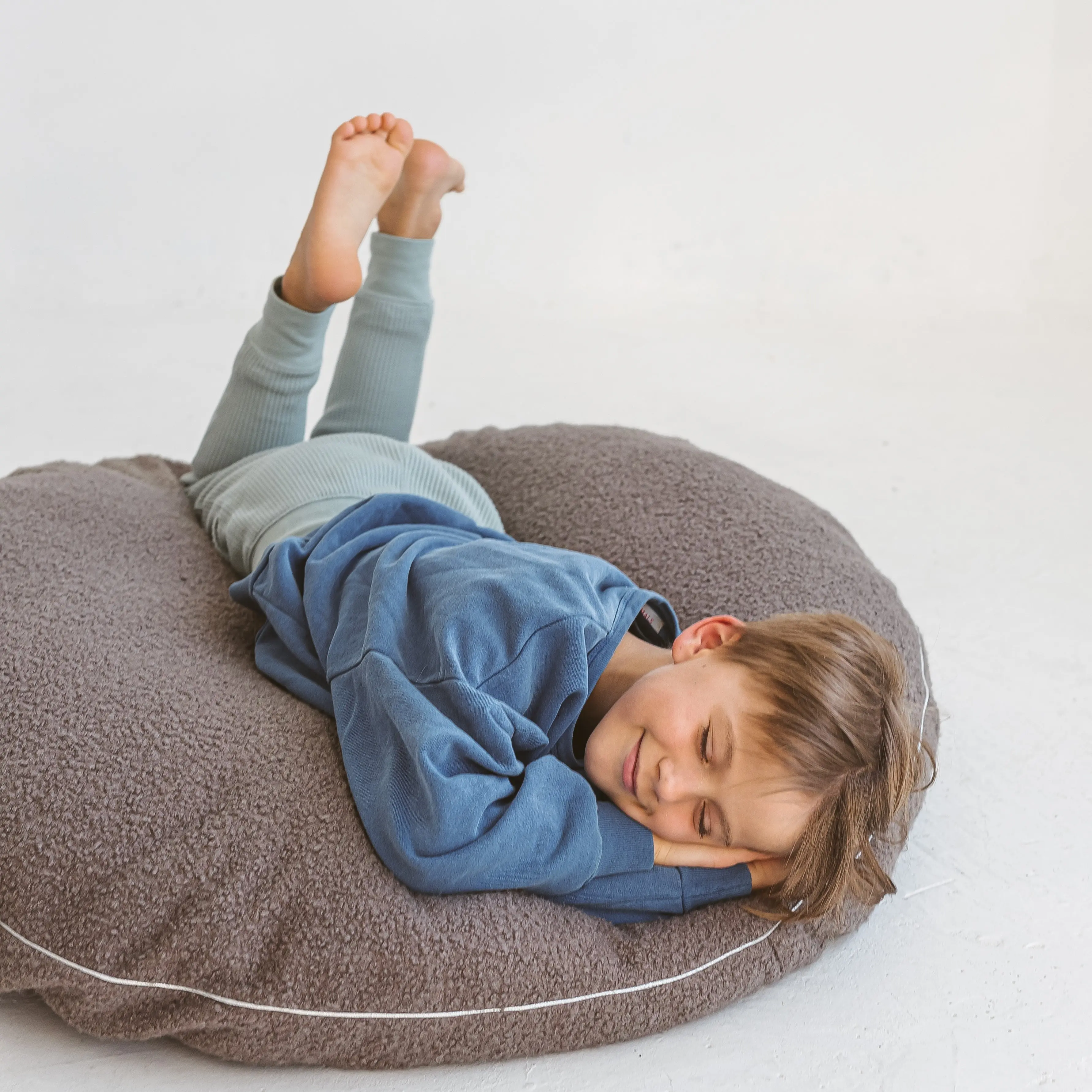 Grey Boucle Fabric Kids Floor Cushion - Image 4