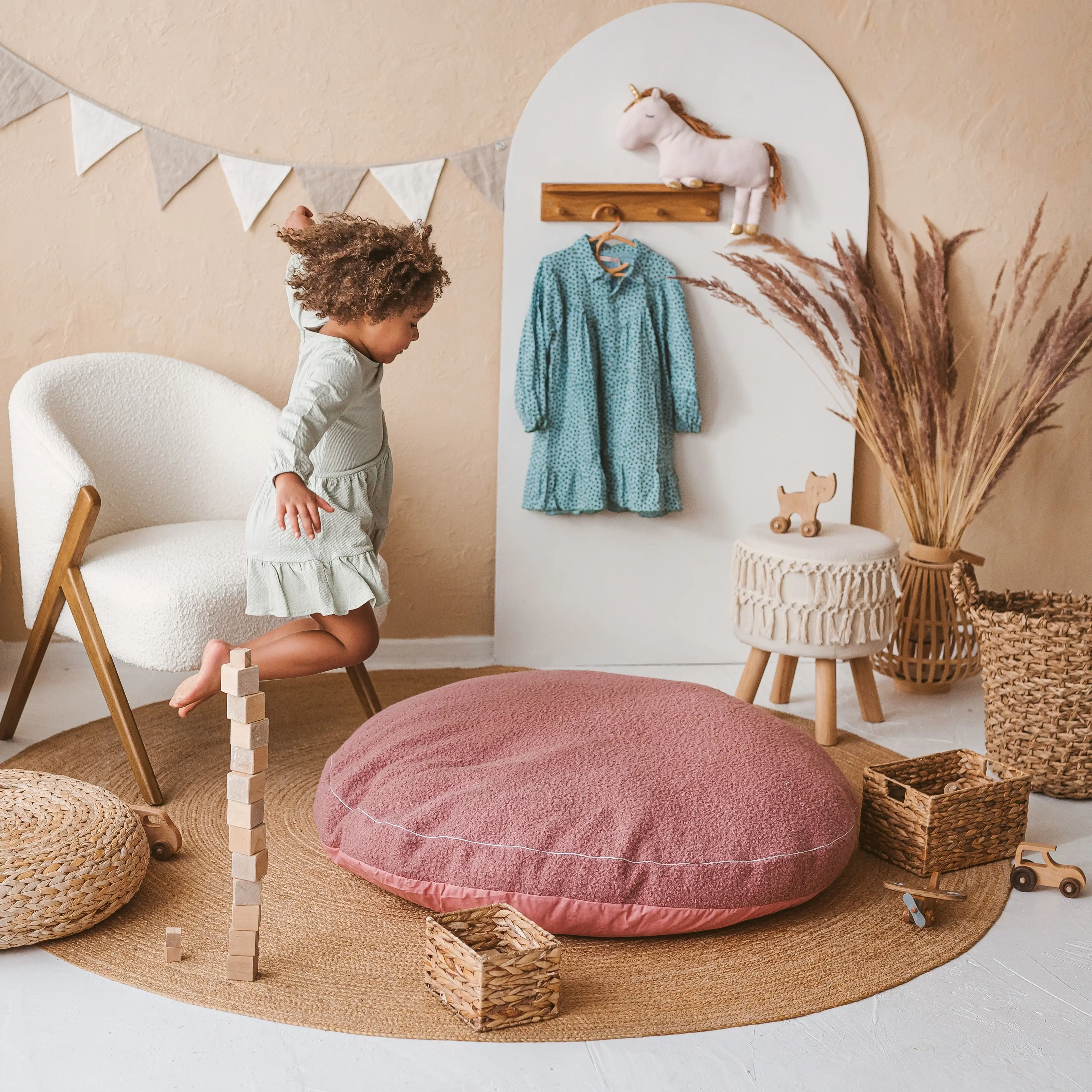 Rose Boucle Fabric Kids Floor Cushion - Image 3