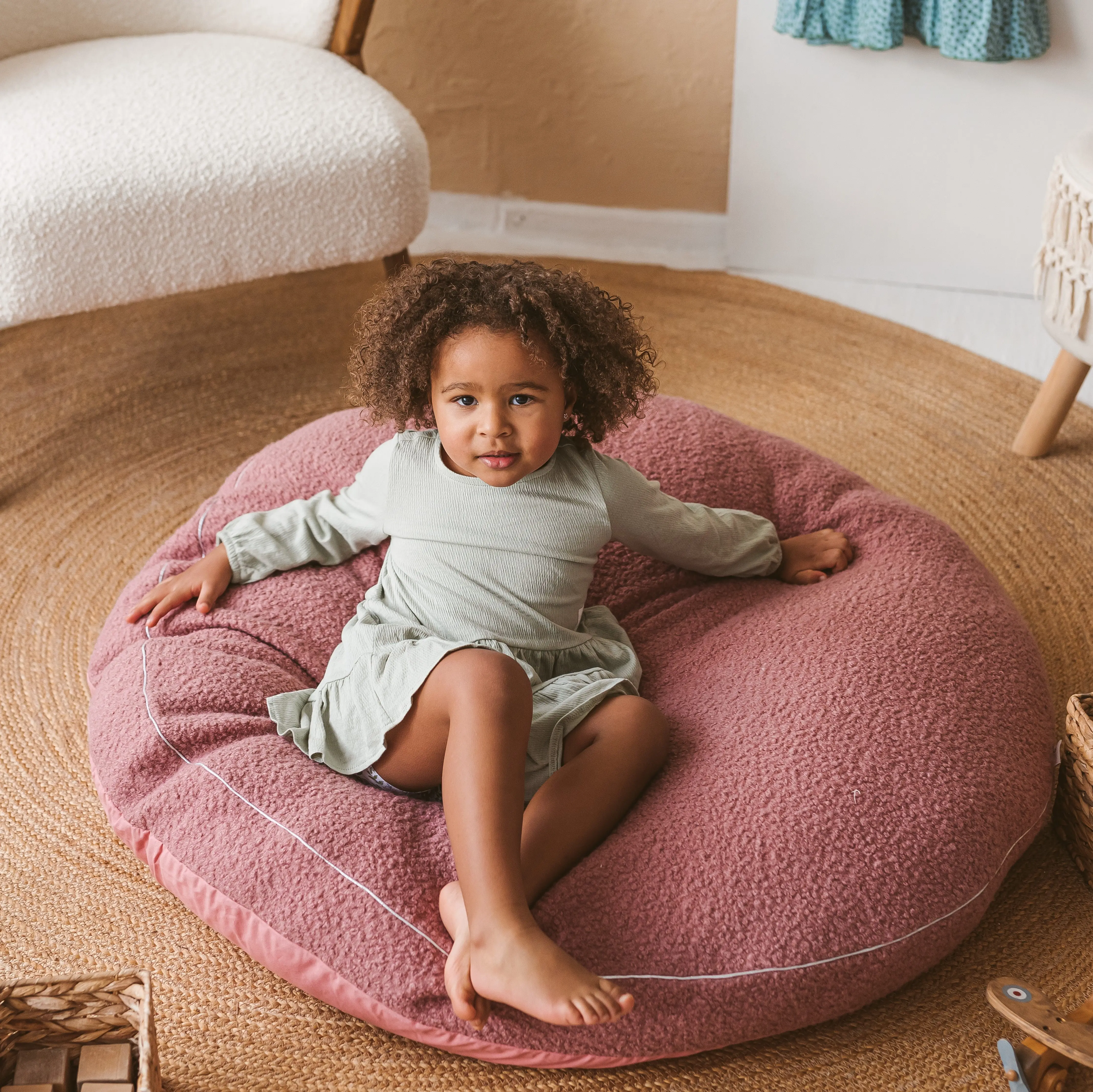 Rose Boucle Fabric Kids Floor Cushion - Image 4