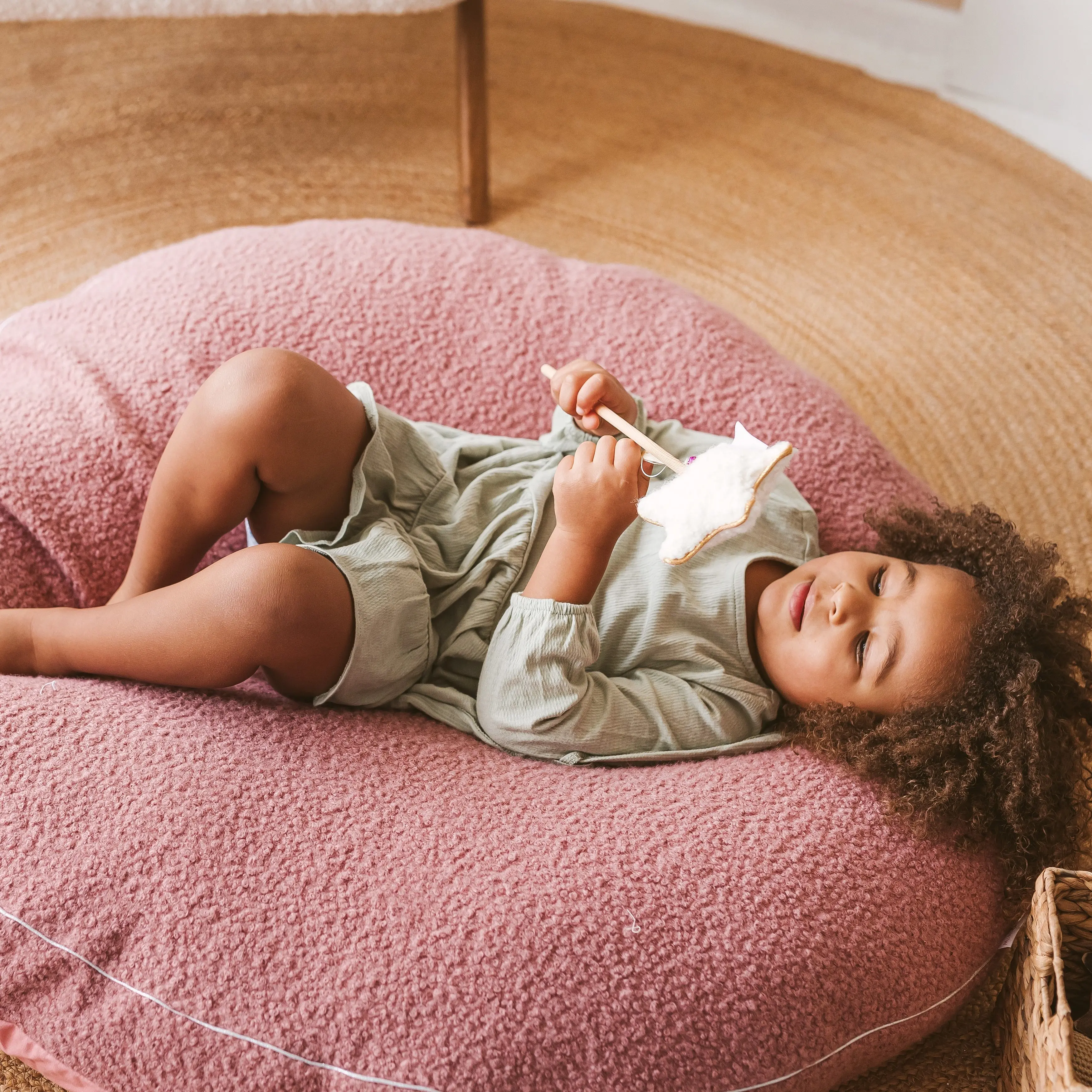 Rose Boucle Fabric Kids Floor Cushion - Image 5