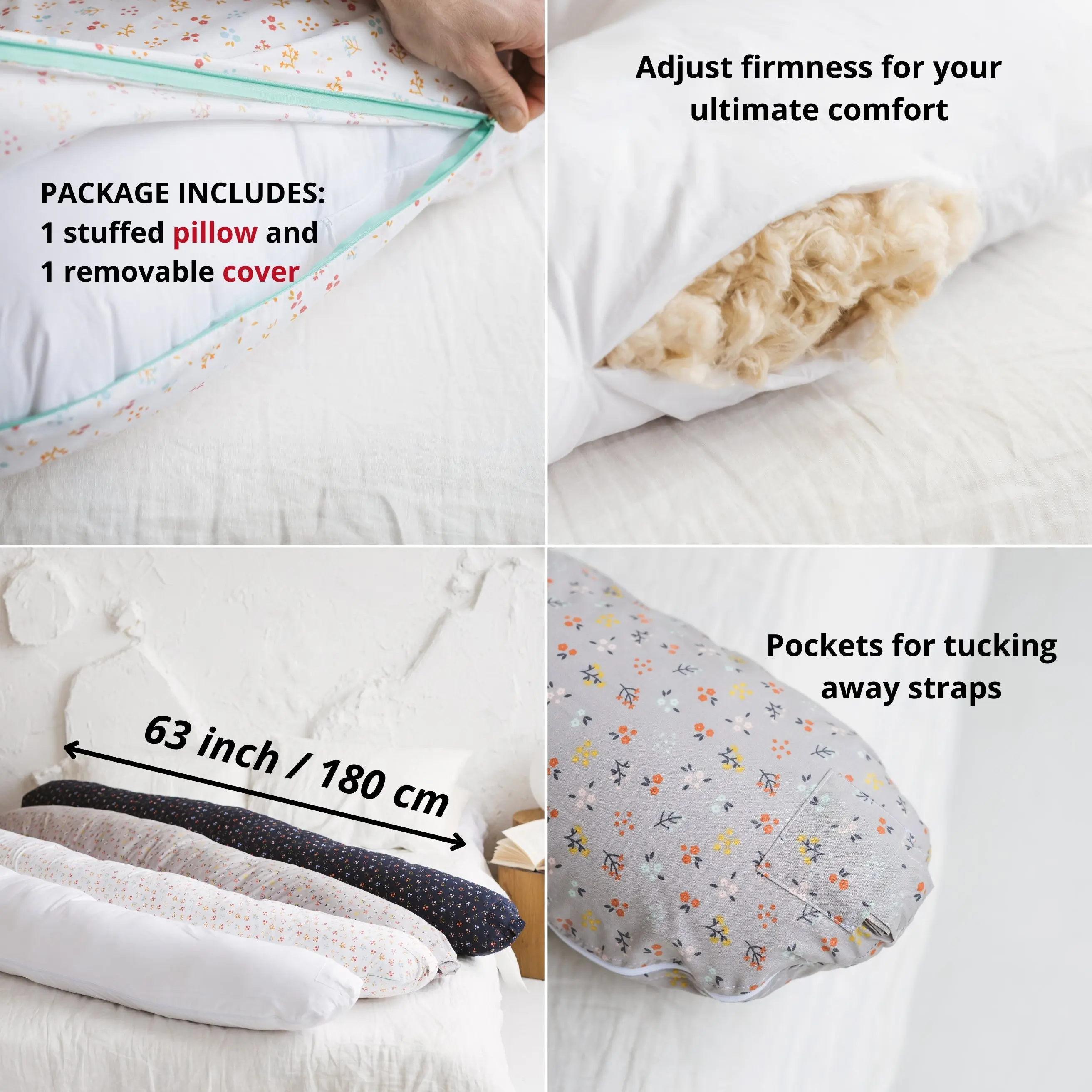 C-Shape Nursing & Maternity Pillow with Organic Milk White Cover | Natural Kapok or PES Filling - Image 6