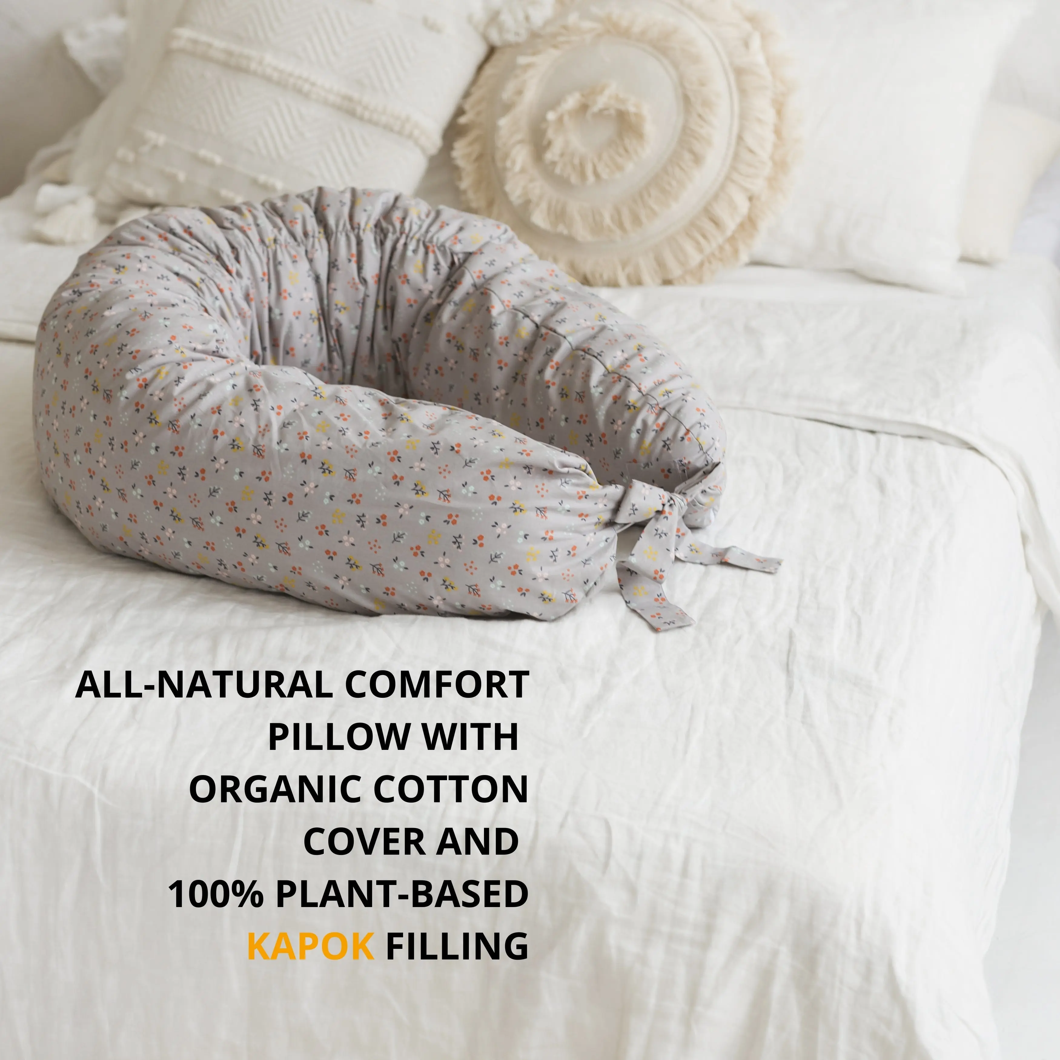 C-Shape Nursing & Pregnancy Pillow with Organic Grey Cover | Kapok or PES Filling - Image 3