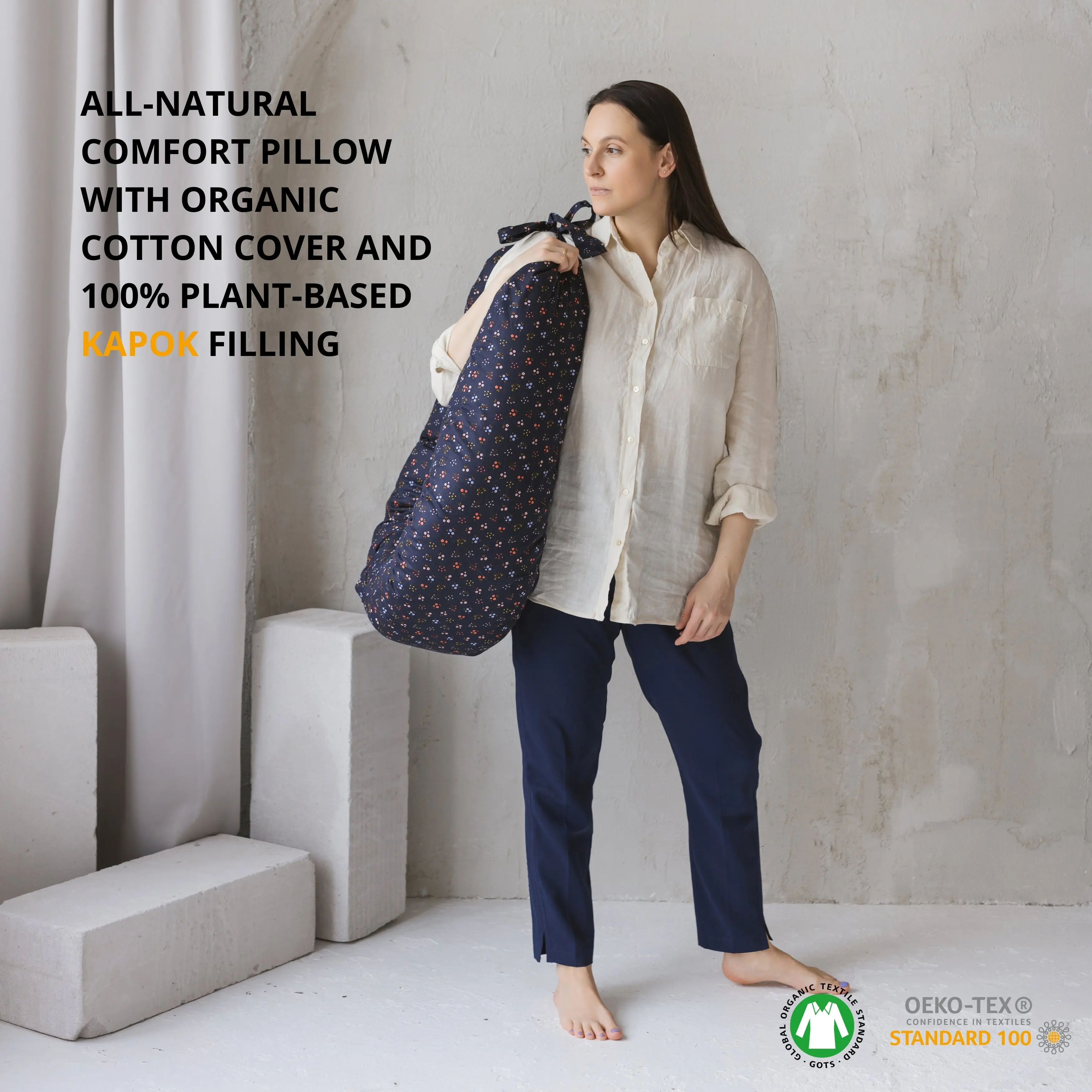 C-Shape Nursing & Pregnancy Pillow with Organic Navy Blue Cover | Kapok or PES Filling - Image 3
