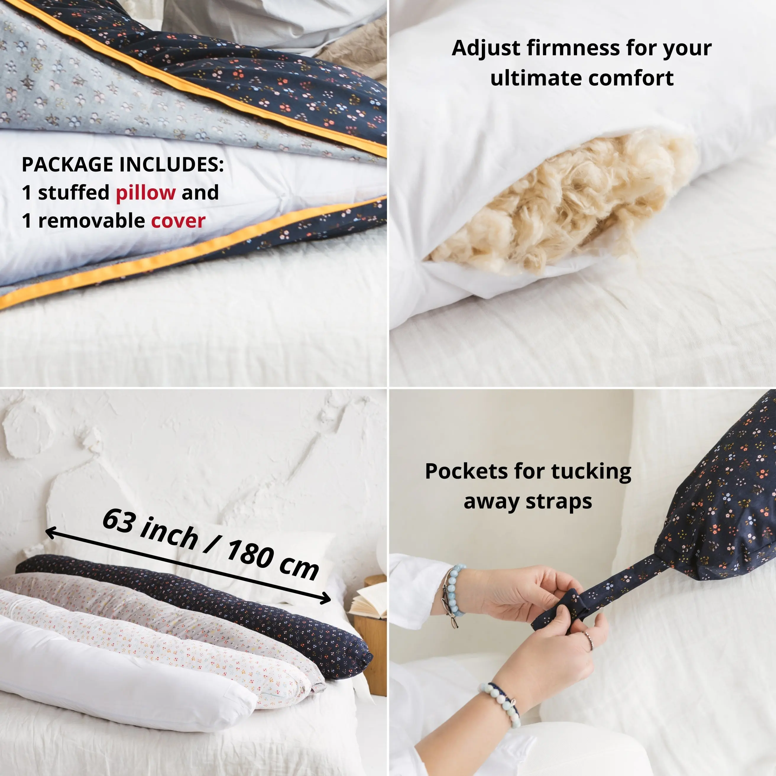 C-Shape Nursing & Pregnancy Pillow with Organic Navy Blue Cover | Kapok or PES Filling - Image 7