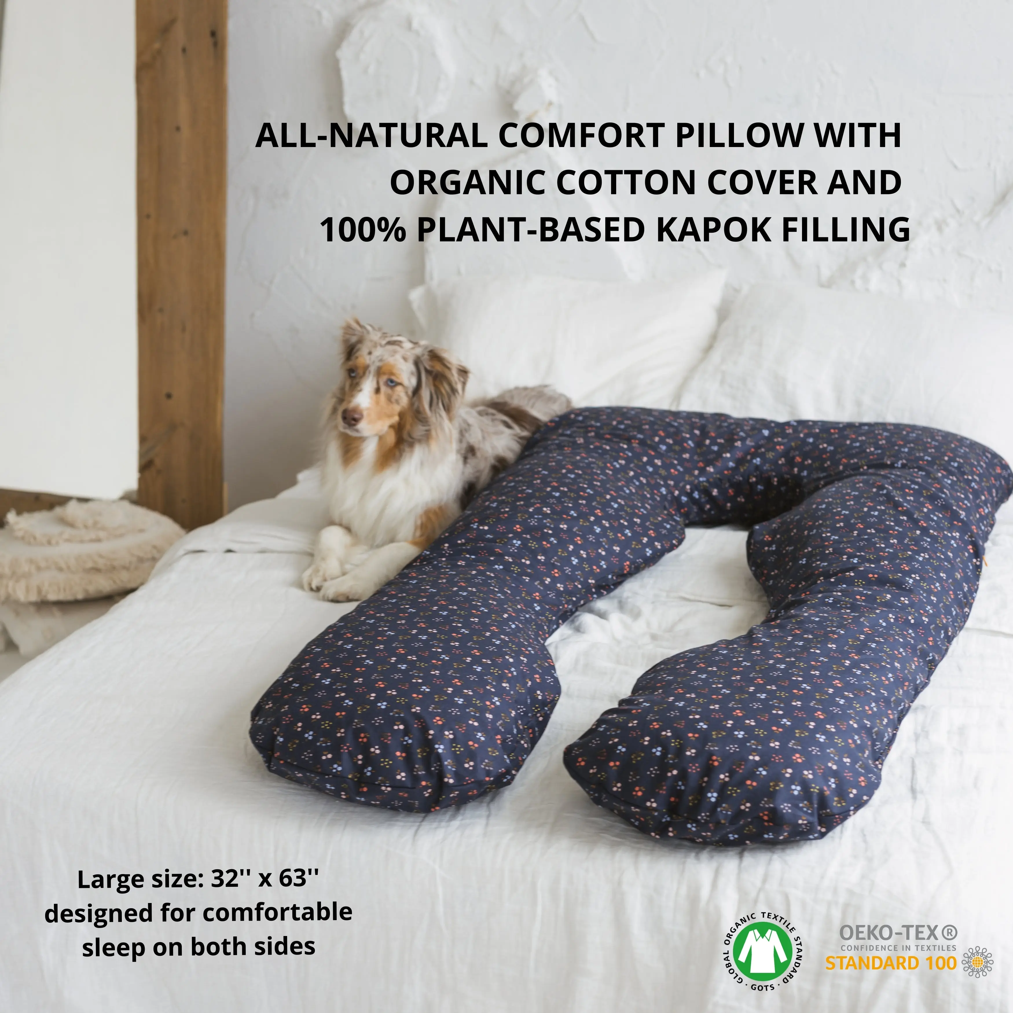 Comfort Pillow for Men and Women with Organic Cover in Navy Blue | Kapok or PES Filling - Image 2
