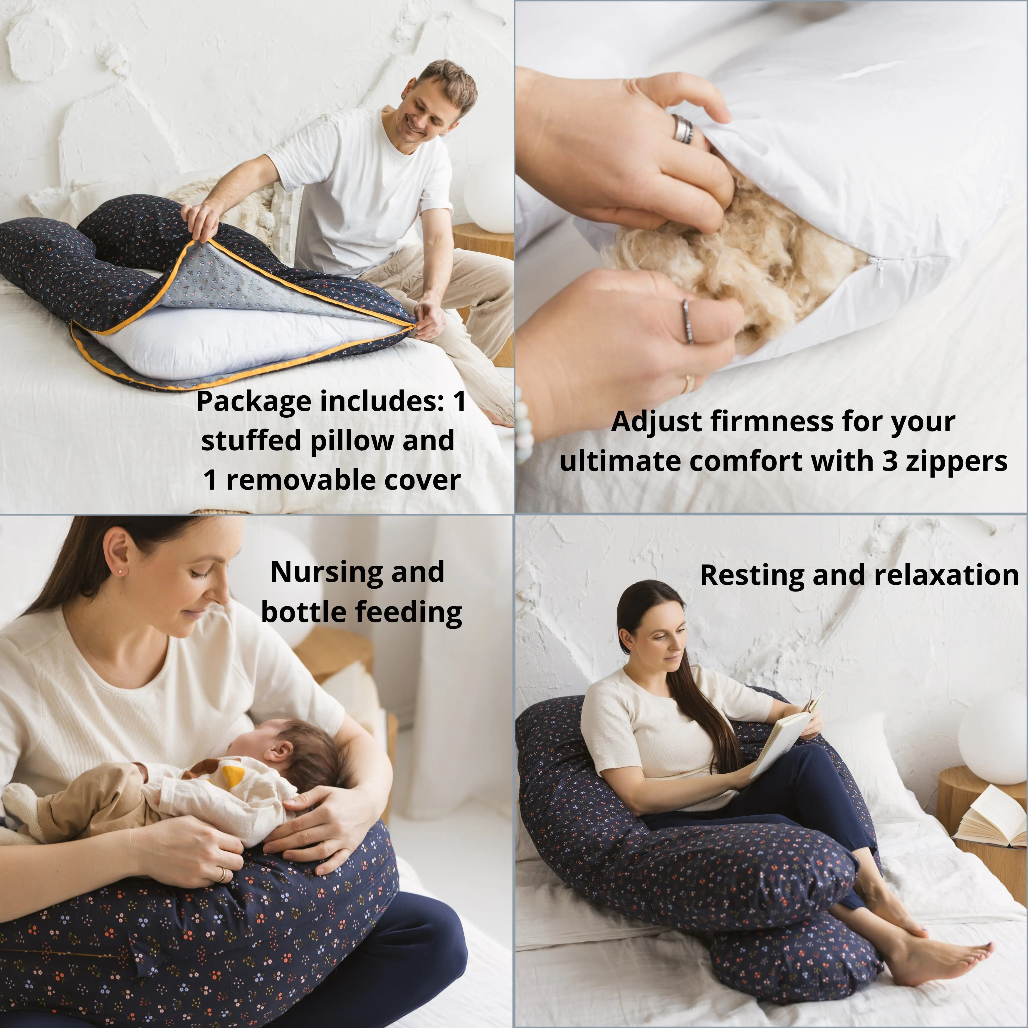 Comfort Pillow for Men and Women with Organic Cover in Navy Blue | Kapok or PES Filling - Image 6