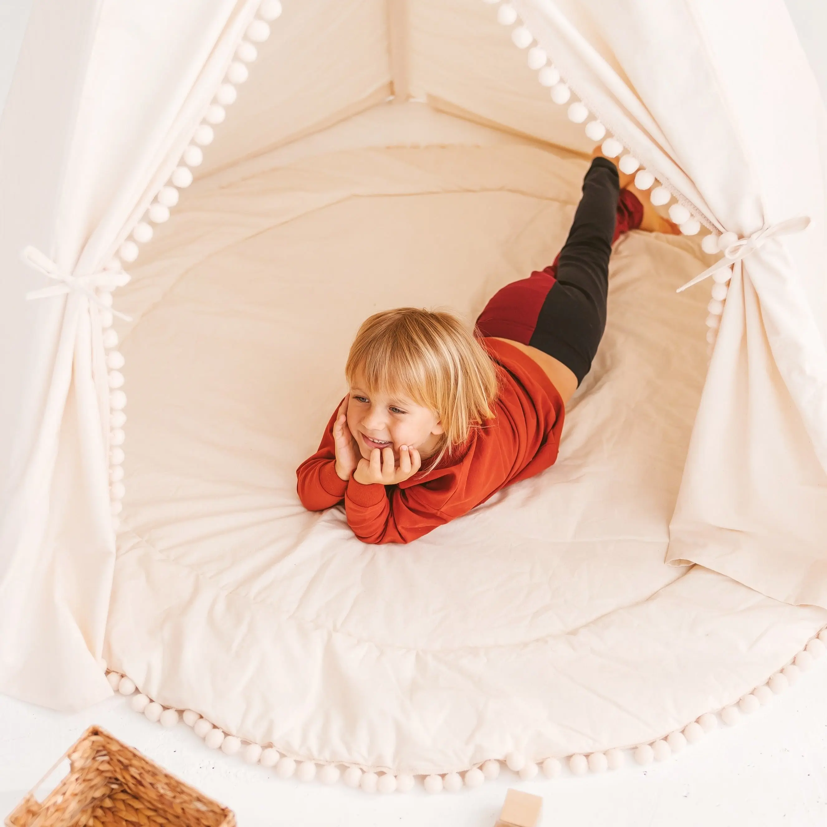 Extra Large Kids Teepee Tent with Pom Pom Decor - Image 3