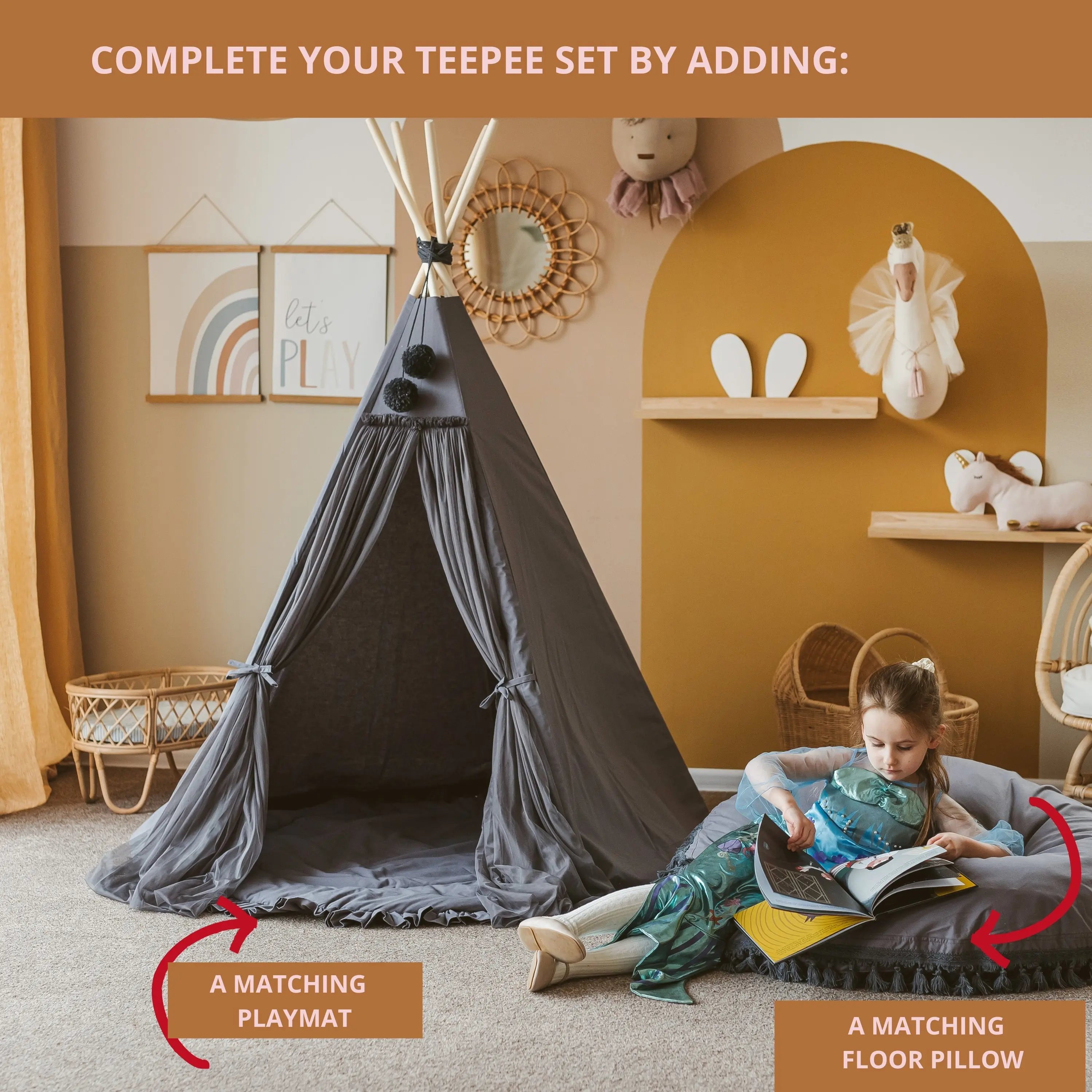 Grey Fairy Kids Play Tent - Image 5