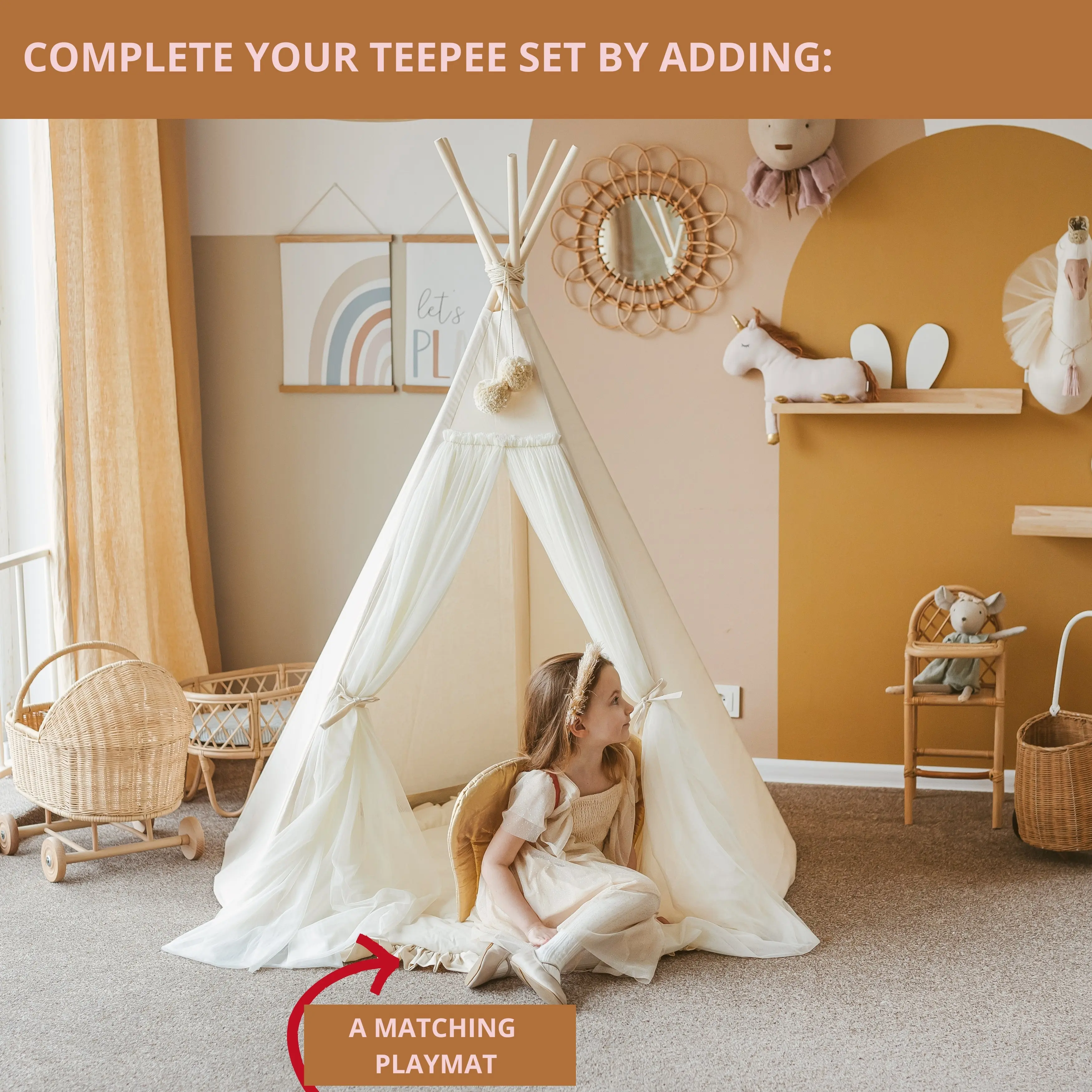 Ecru Fairy Kids Play Tent with Tulle - Image 6