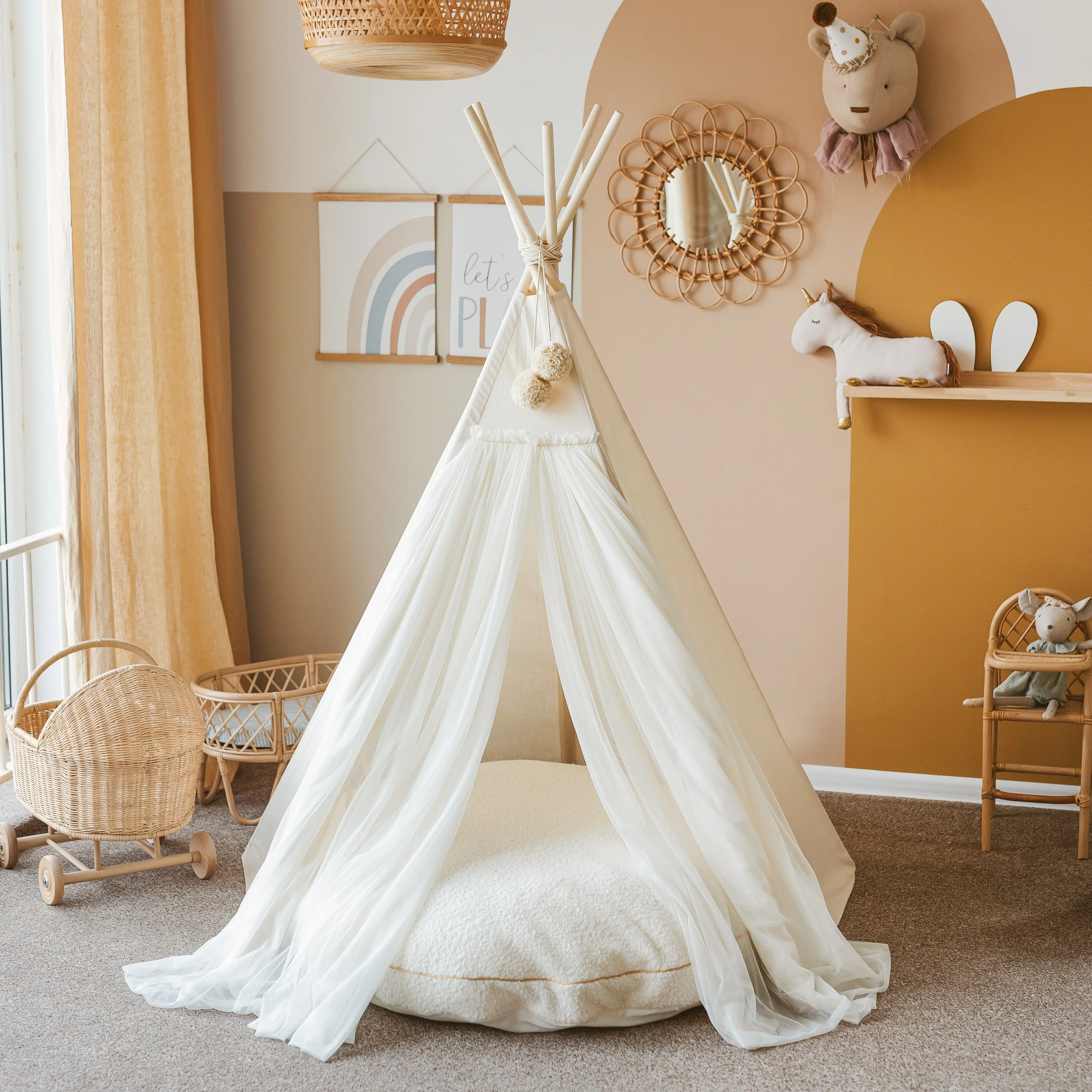 Ecru Fairy Kids Play Tent with Tulle - Image 9