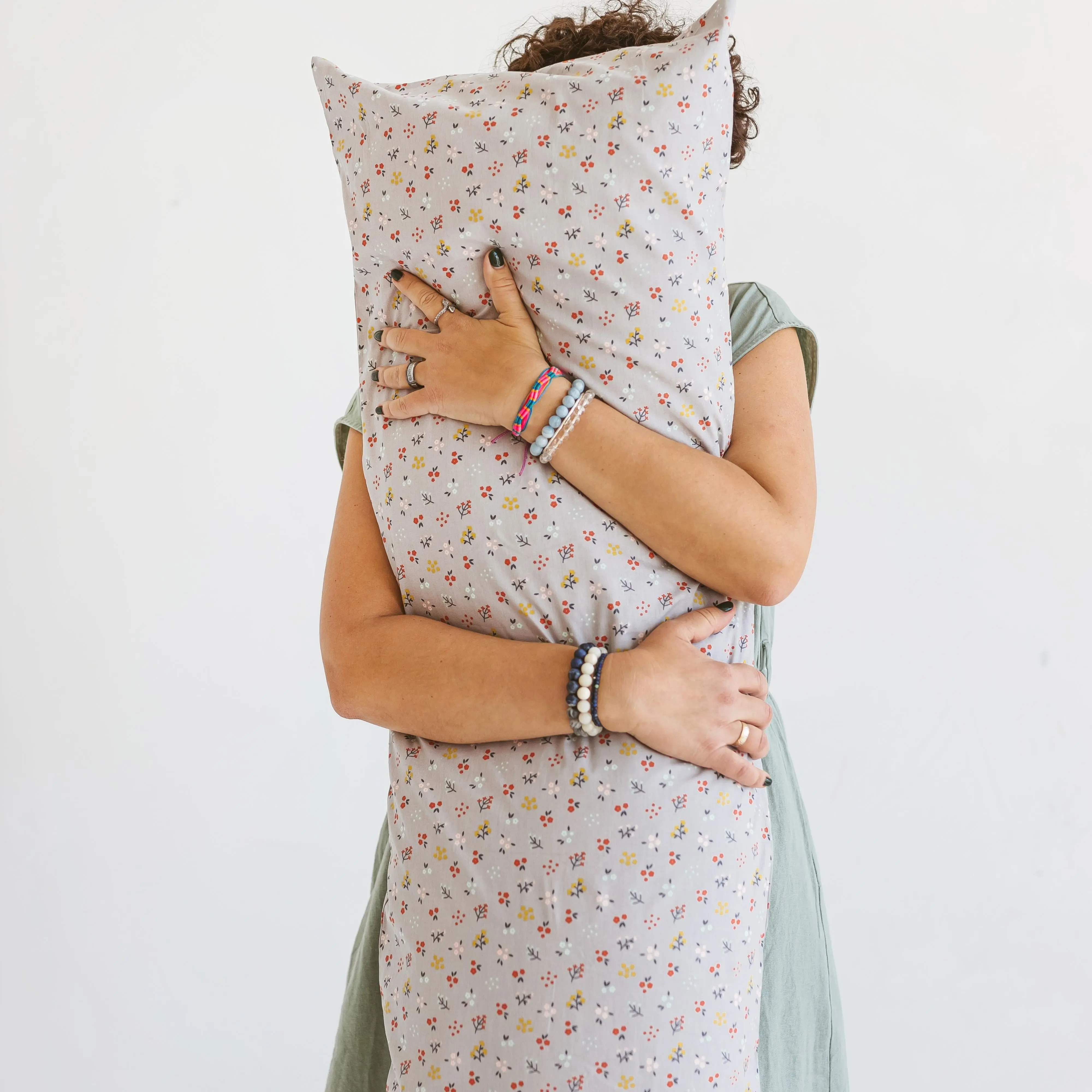Full Body Maternity Pillow with Organic Floral Print Cover - Image 4