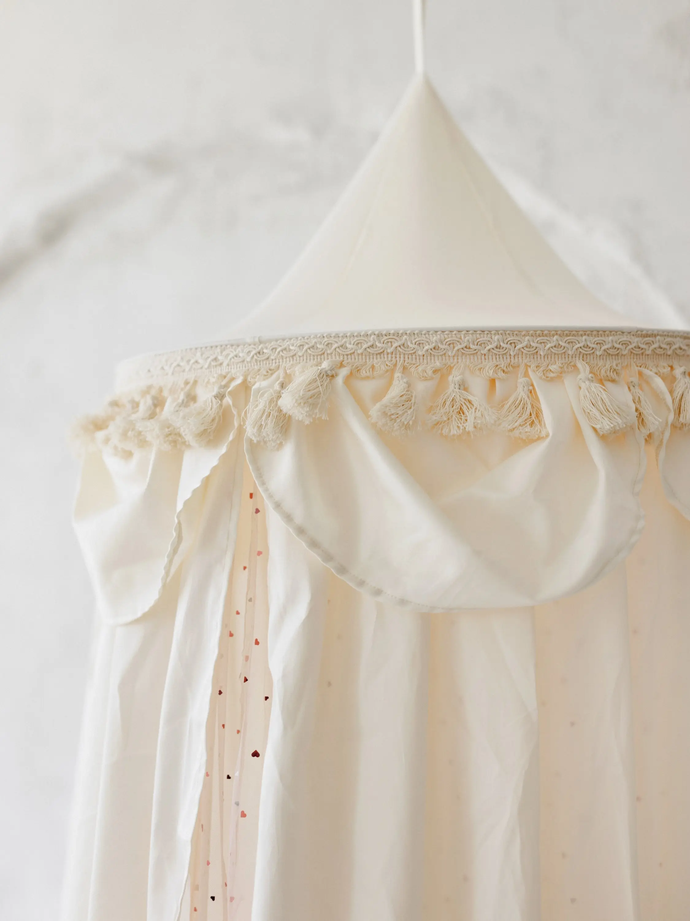 Kids Bed Canopy with Tulle & Tassels in Cream - Image 6
