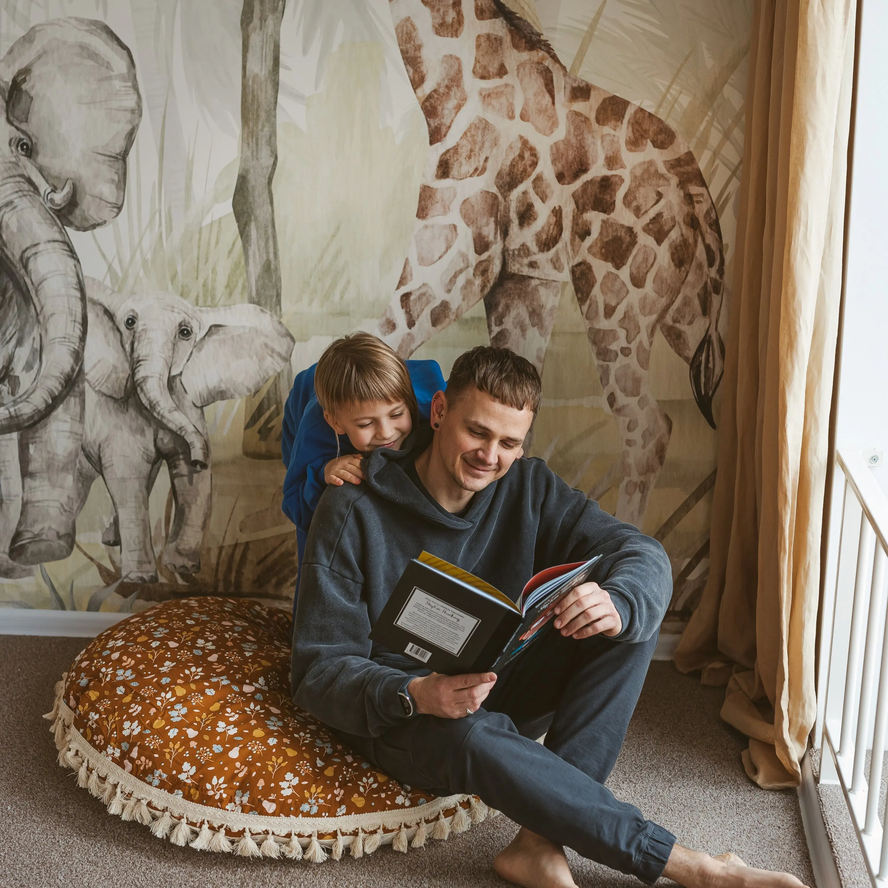 Kids Floor Cushion Seating Pouffe in Plant Pattern - Image 4