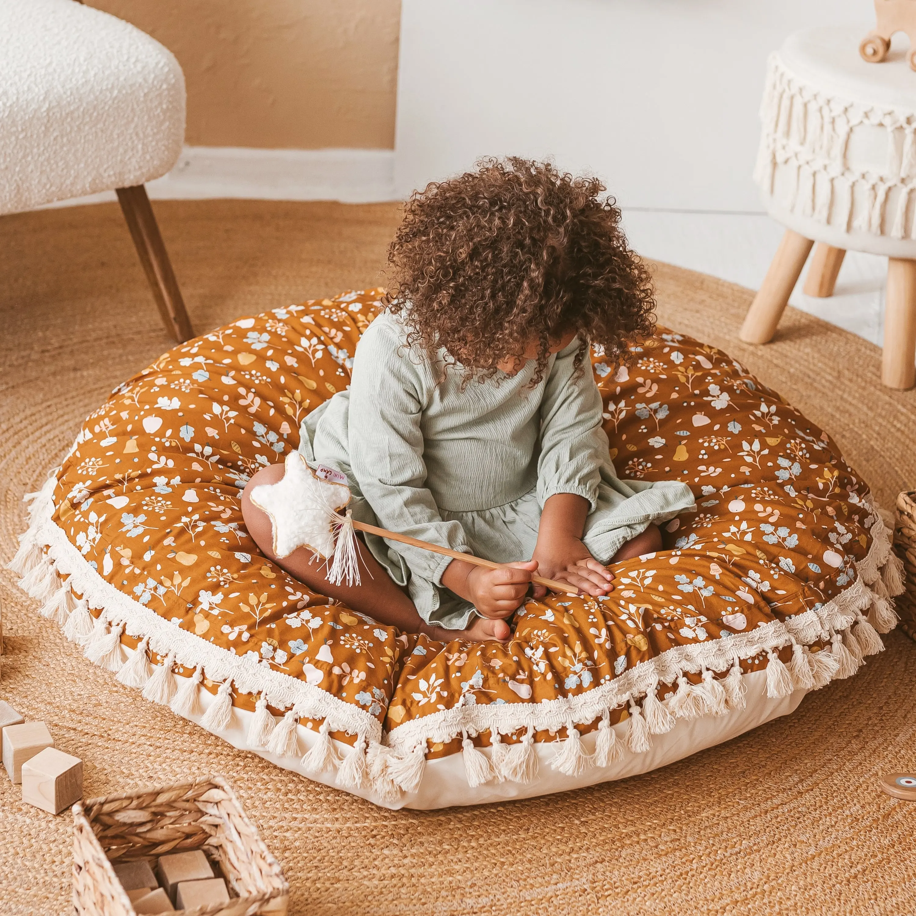 Kids Floor Cushion Seating Pouffe in Plant Pattern - Image 5