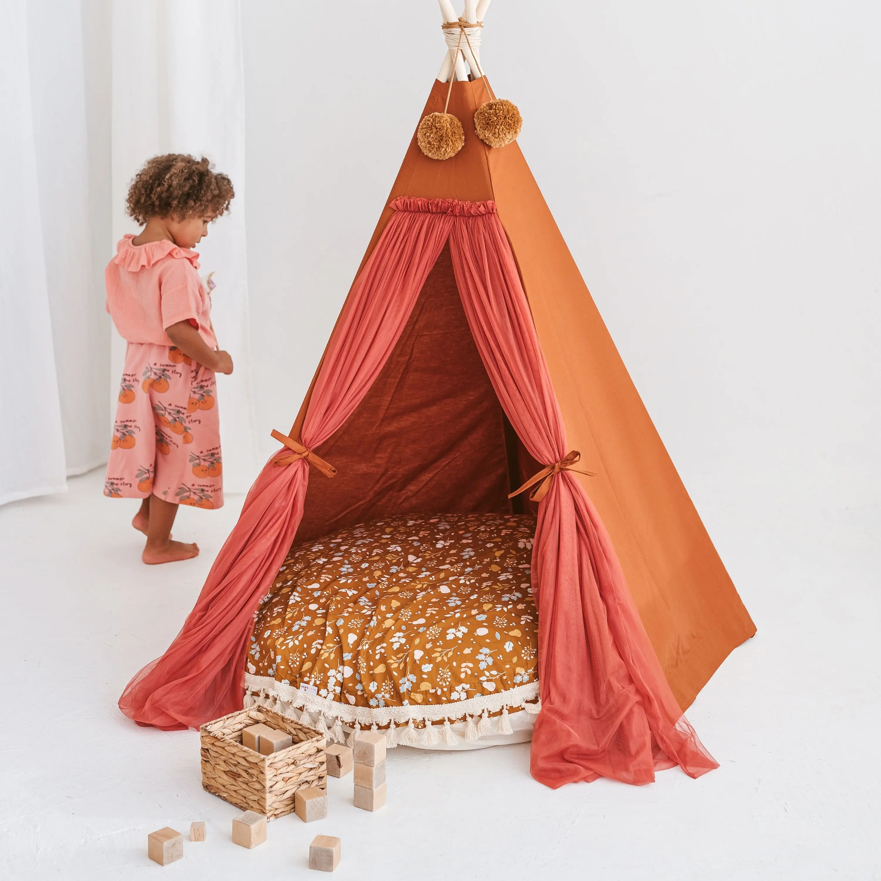 Kids Floor Cushion Seating Pouffe in Plant Pattern - Image 7